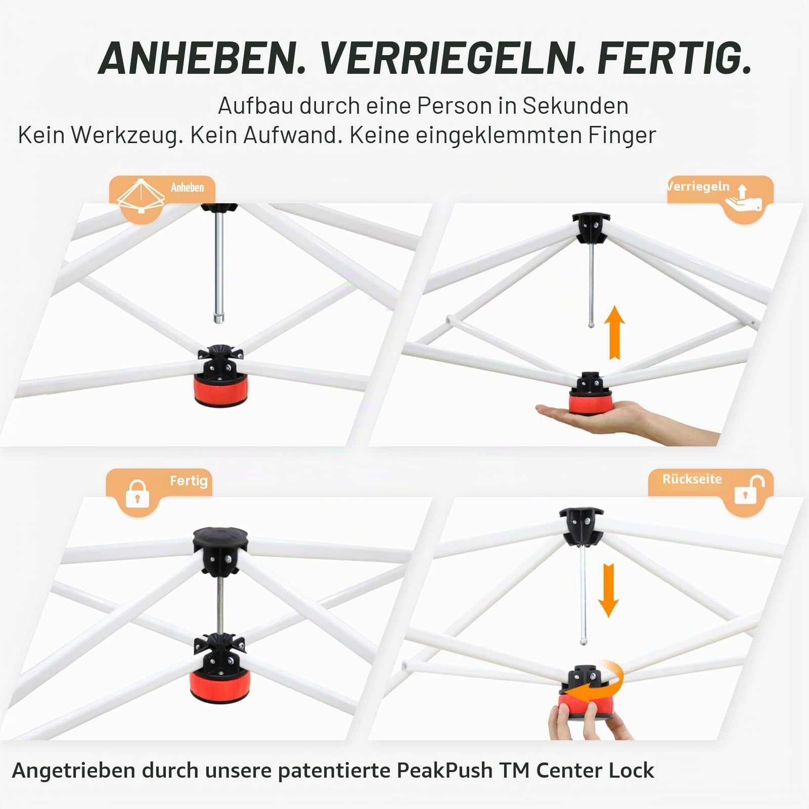 EAGLE PEAK Aufstellbarer Pavillon mit rollbarer Tragetasche, 8 Erdheringen, 4 Seilen, 4 Gewichtsacken, einfach aufzubauen, 3x3 m, 9 m² Schattenfläche, Blau | PeakPush™-Zentralverriegelung, 1-Person-Aufbau, tragbares Falt-Zelt für Strand, Märkte, Camping &