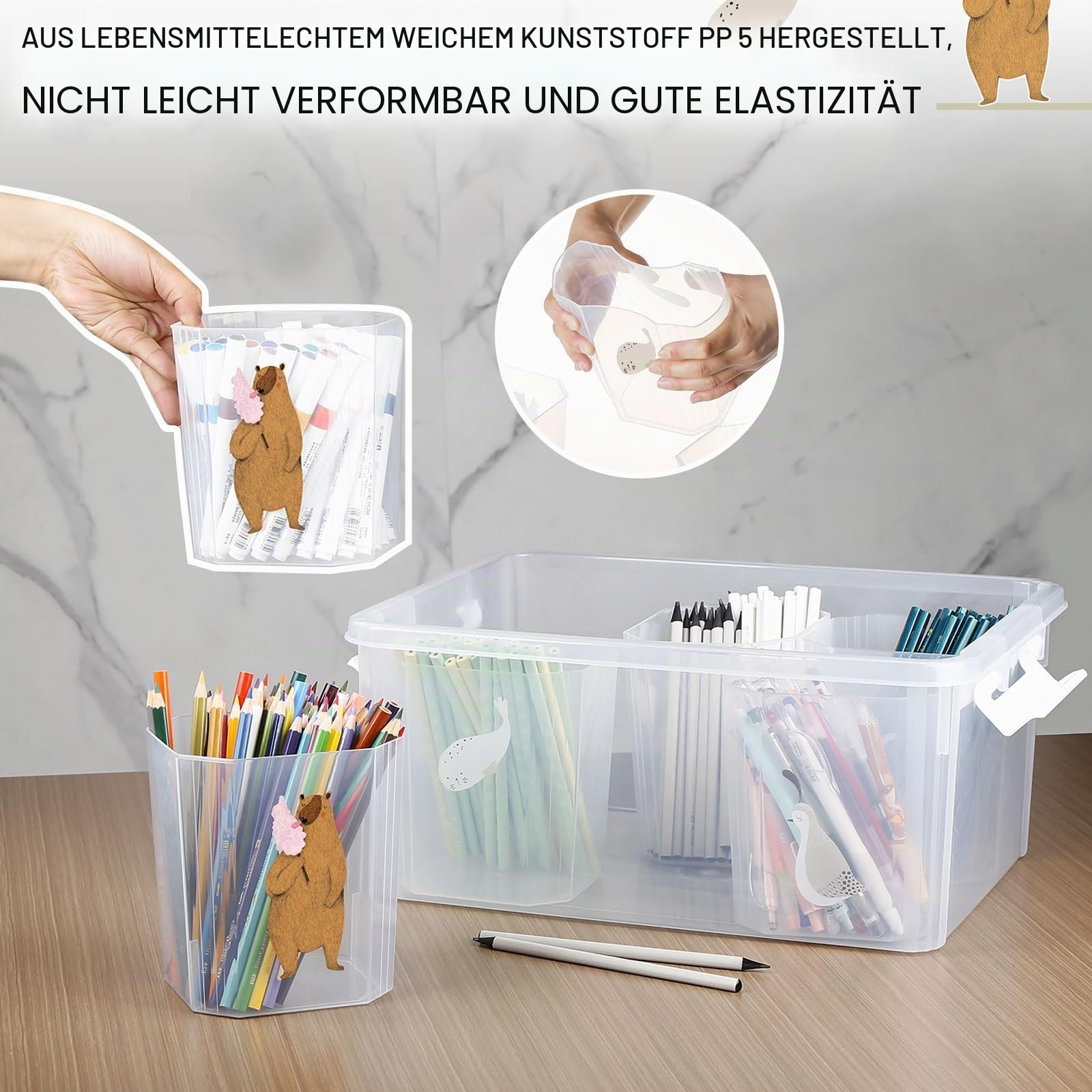 Greentainer 16L Aufbewahrungsbehälter aus Kunststoff Durchsichtige Aufbewahrungsbox mit Deckel, Stapelbarer Mehrzweck-Aufbewahrungsbehälter zum Organisieren von Werkzeugen, Kunsthandwerk & Buntstiften