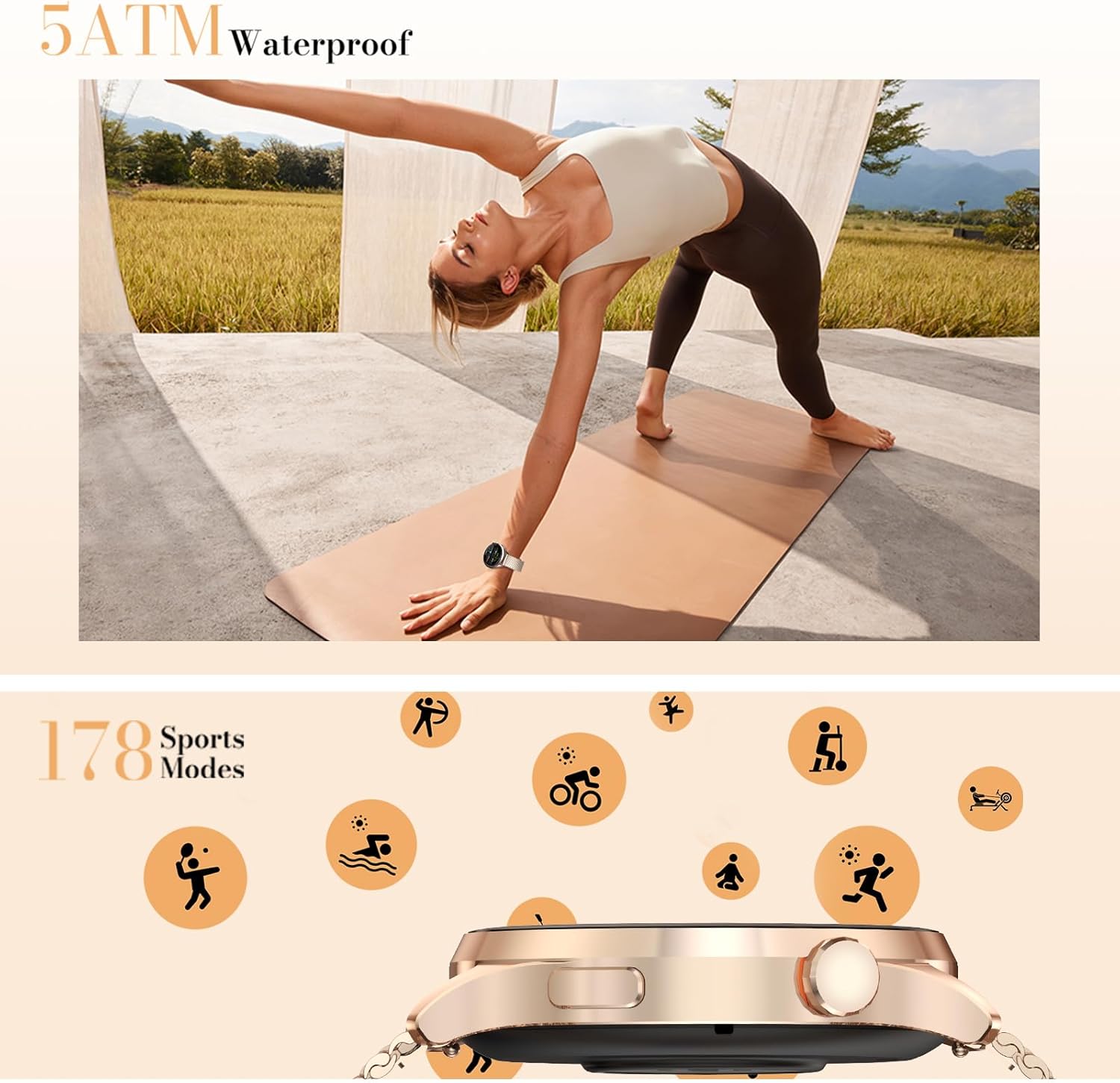 Kieslect Lora Reno 3 Smart Watch, 1.5" AMOLED Display, GPS, Bluetooth Calling, 178+ Sports Modes, Dual Strap, Starlight Gold