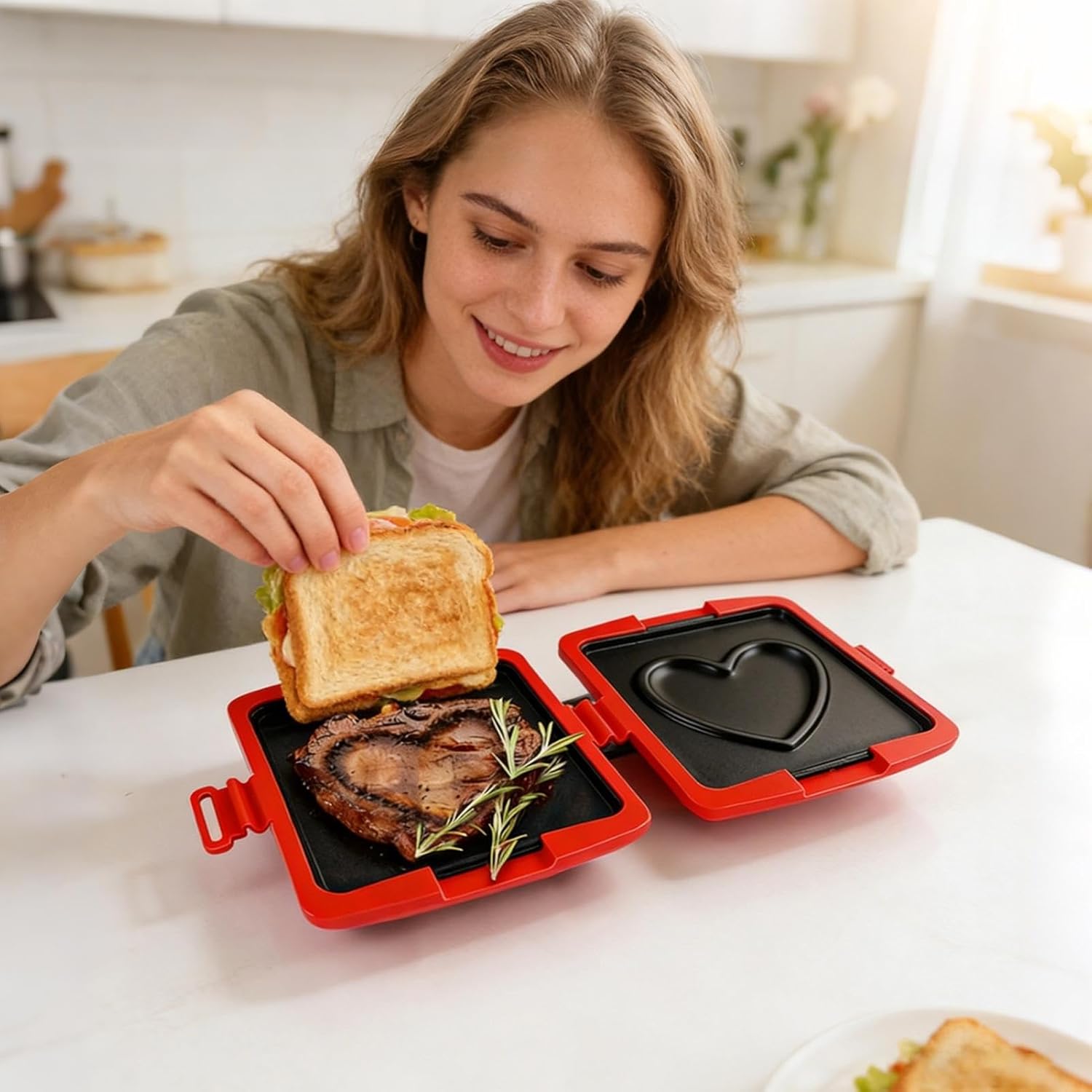 Sandwich Maker Press - Lightweight Cooker Pan,Microwave Grill Pan | for Traveling Office Dorm Home Apartment Kitchen Restaurant Women Men Teens