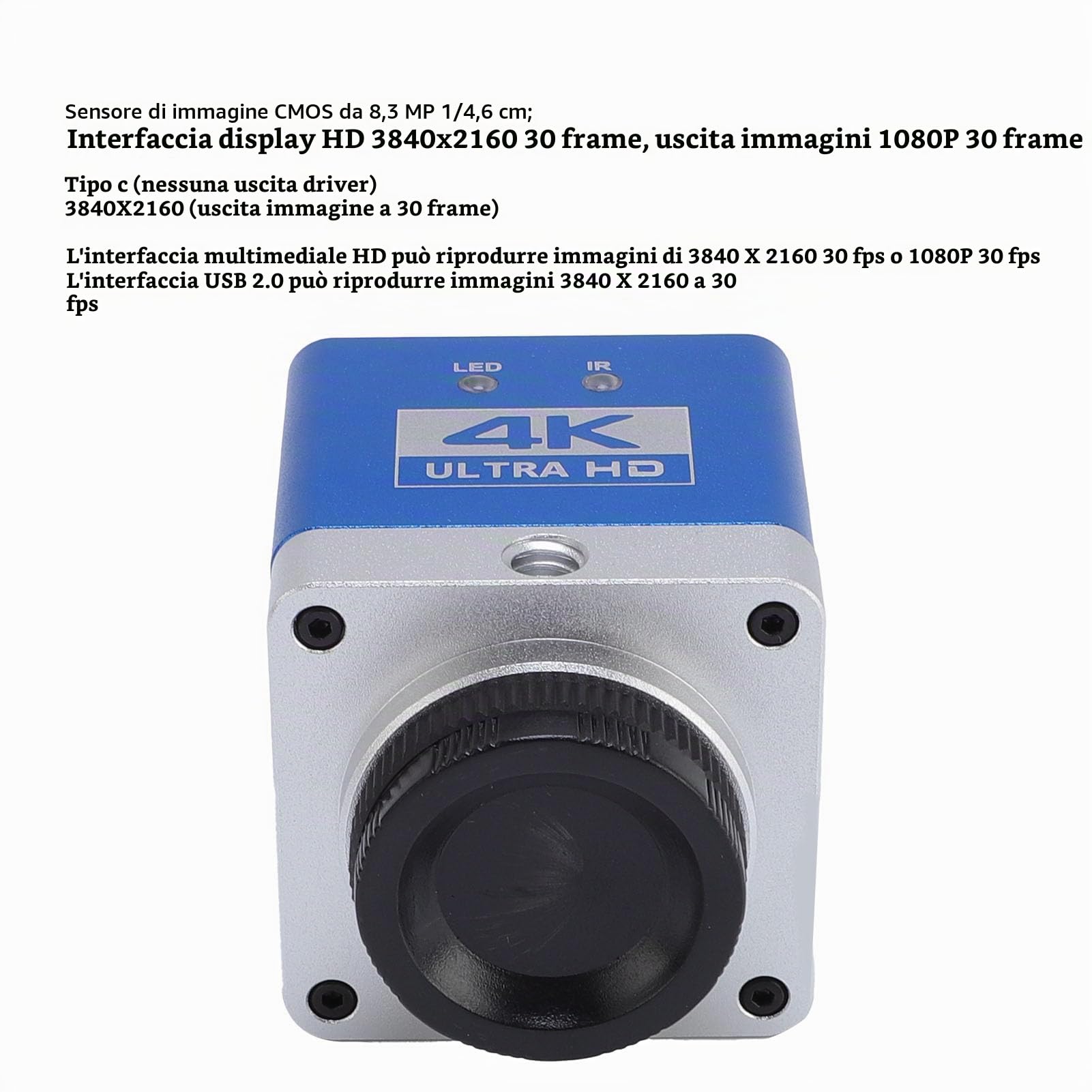Fotocamera HDMI USB 4K, 8,3 MP 3840x2160 Zoom Ad Alta Risoluzione in e Fuori Fotocamera Industriale HD, Telecamera per Microscopi Video Digitale di Tipo C con Telecomando,