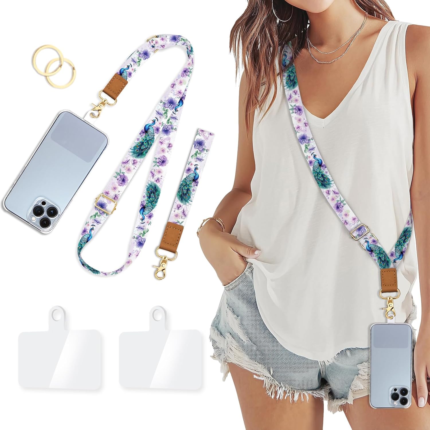 Piefly Cell Phone Lanyard Crossbody Wrist Strap Adjustable for Women Floral