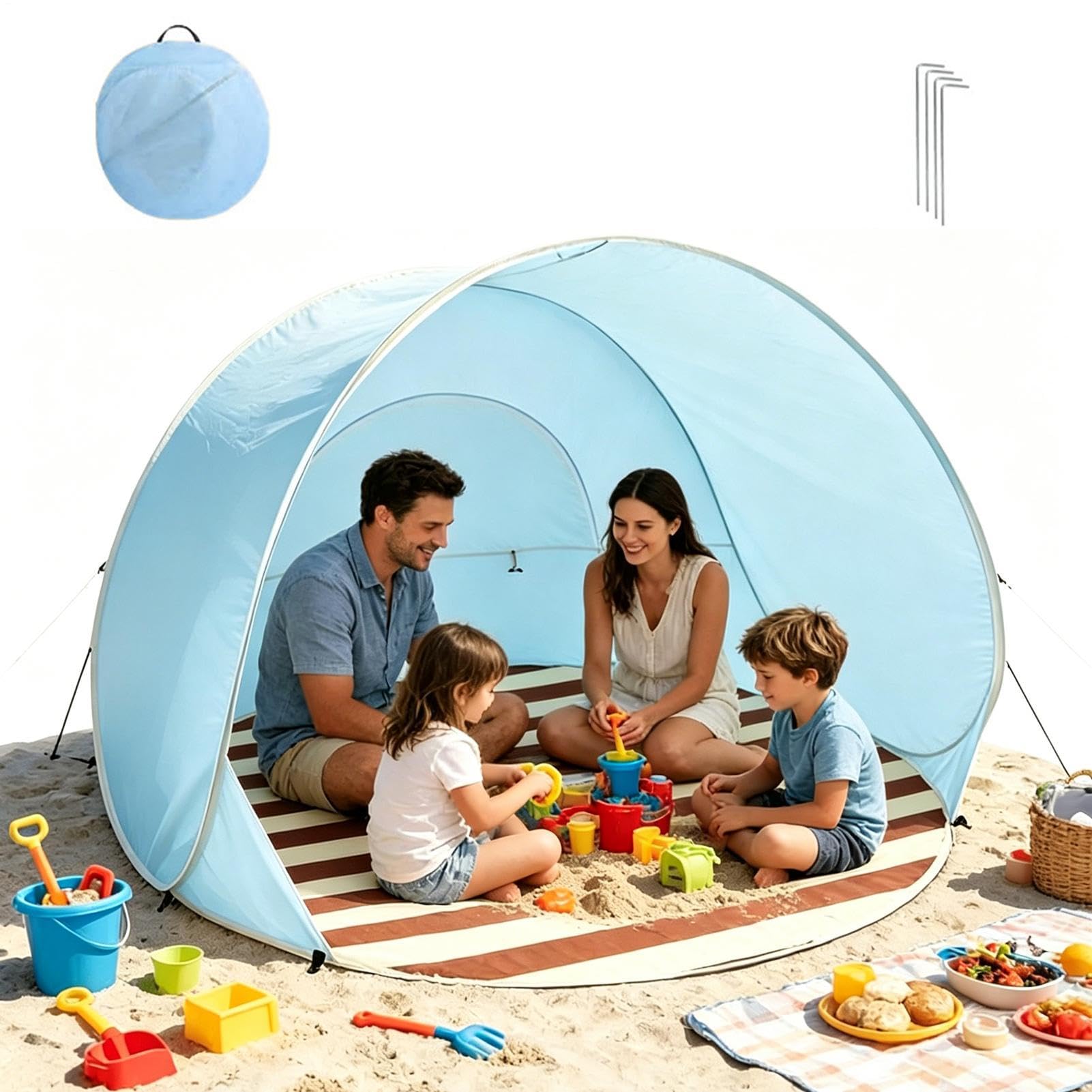 Pop-up Beach Tent for 3-4 Person, Automatic Sun Shade Shelter Tent, 50+ UV Protection Sun Shelter Canopy with Carry Bag, for Camping, Hiking, Fishing & Outdoor Use โ image 1