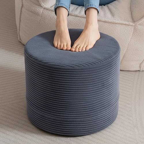 Miniatura 11 de LITA Puf redondo de relleno, pufs de terciopelo con relleno de espuma de alta densidad y funda lavable, puf peludo y esponjoso, taburetes otomanos