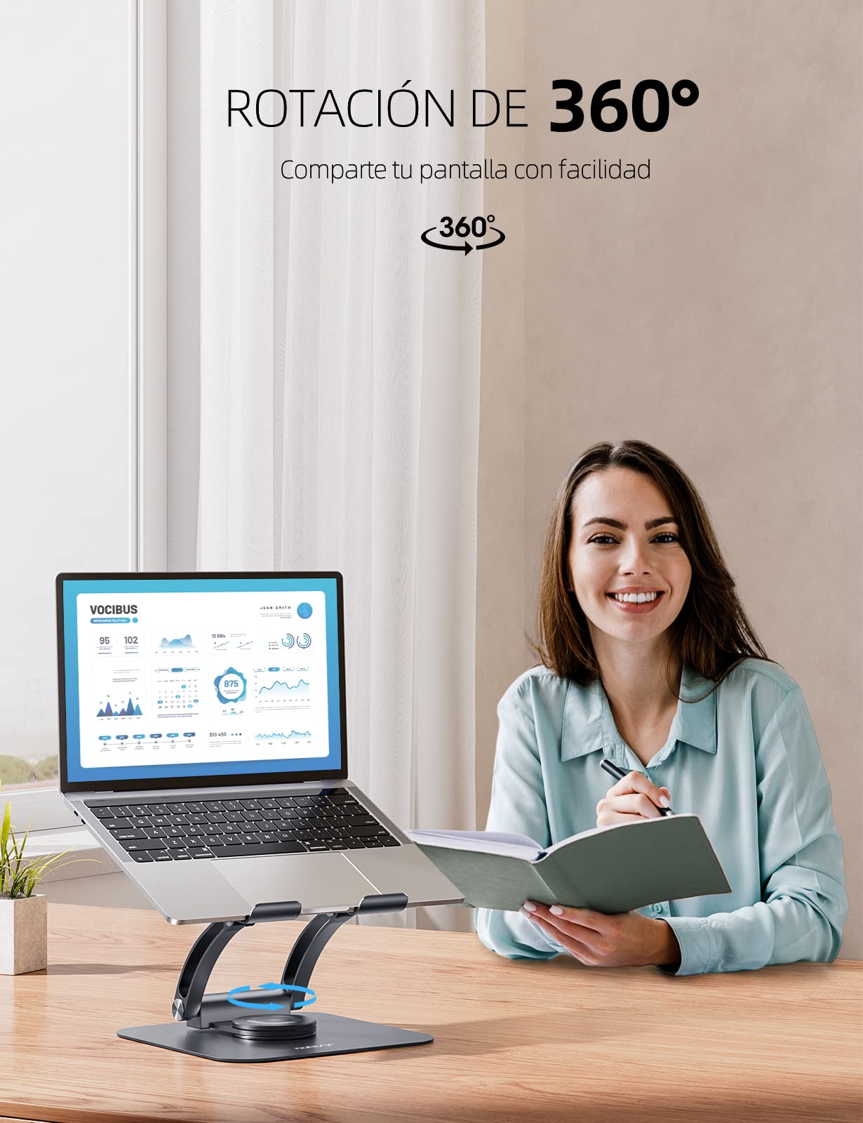 Nulaxy Soporte Ordenador portátil con Base giratoria de 360°, Altura Regulable, Soporte de Escritorio para MacBook de hasta 22 Libras, Compatible con Todos los portátiles, Gris
