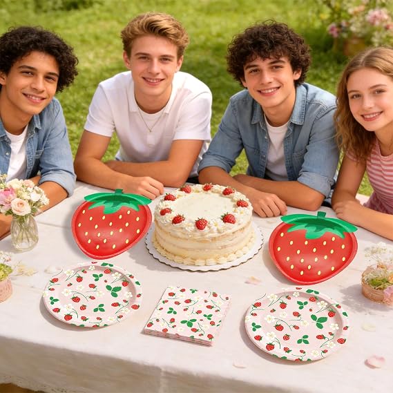 Strawberry Paper Plates Set, Strawberry Birthday Party Decorations, 20Set