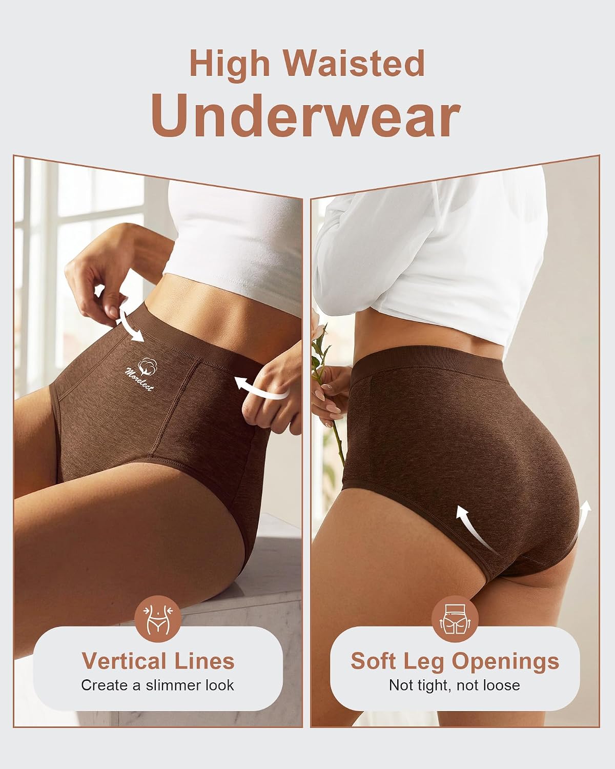 MEIYATING Women's Underwear Cotton 4 Pack High Waisted Ladies Panties Comfortable Briefs Full Coverage