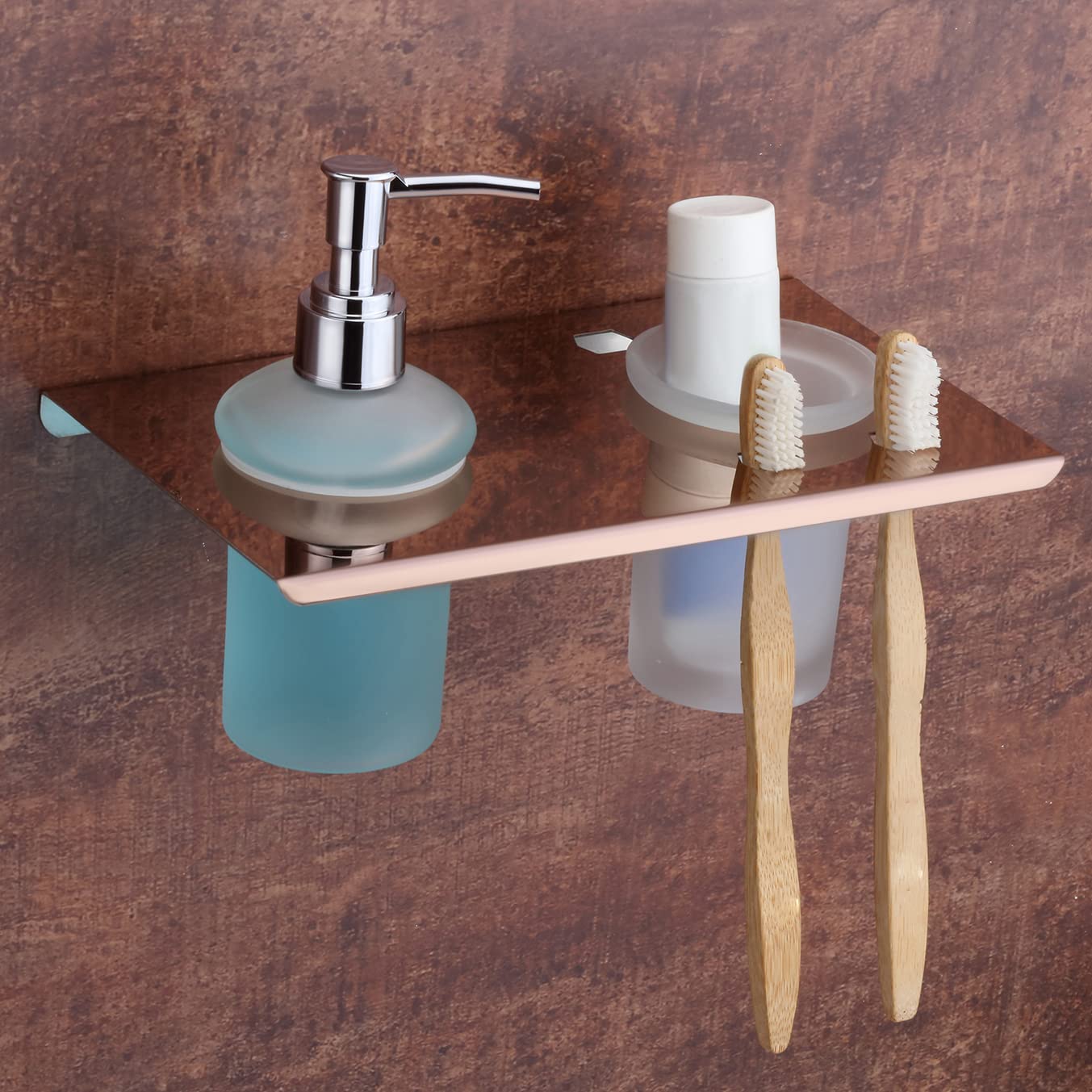 Plantex Stainless Steel 2 in1 Liquid Soap Dispenser/Hand Wash Dispenser with Tumbler Holder/Tooth Brush Holder/Bathroom Accessories - Wall Mount (Rose Gold-Chrome) (B0B2LGP3X6) Amazon Price History, Amazon Price Tracker