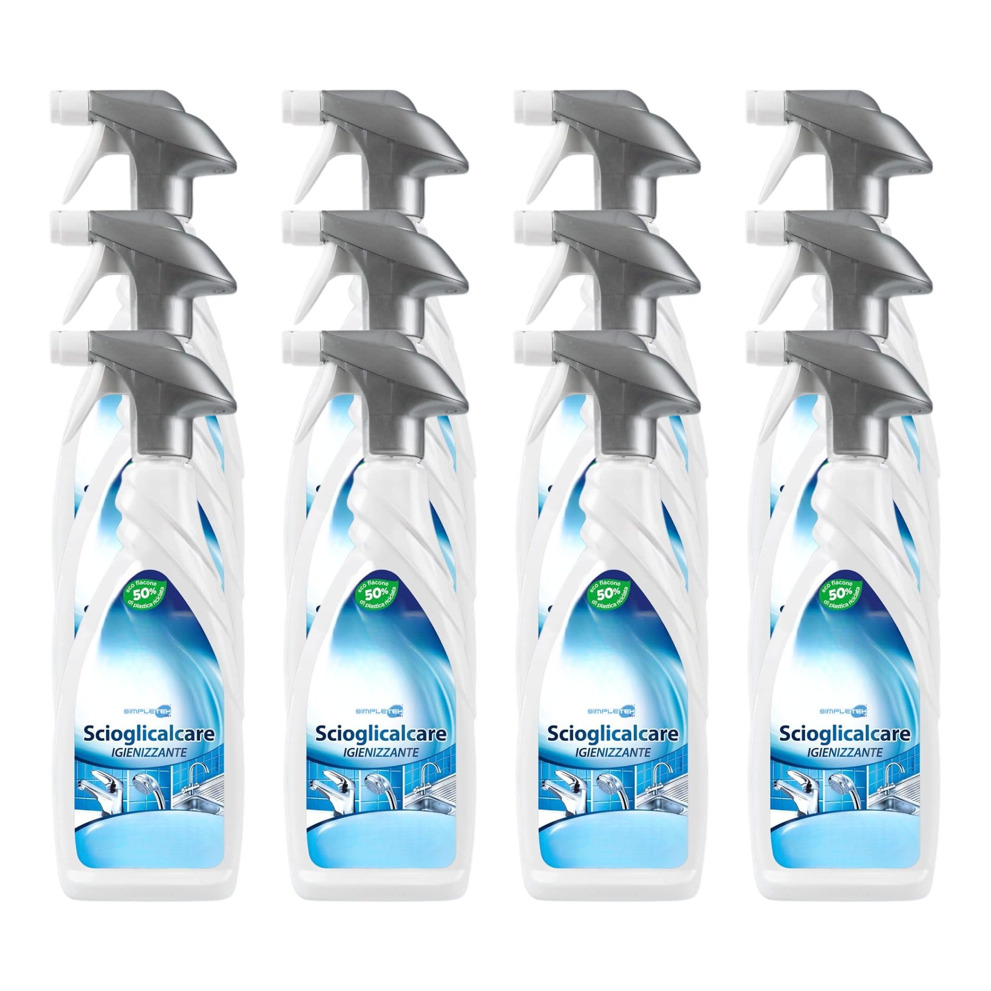 SIMPLETEK - Spray detergente 650ml | Scioglie il Calcare Ostinato | Formula in Schiuma con Barriera Protettiva | Eco-Flacone [12 pezzi]