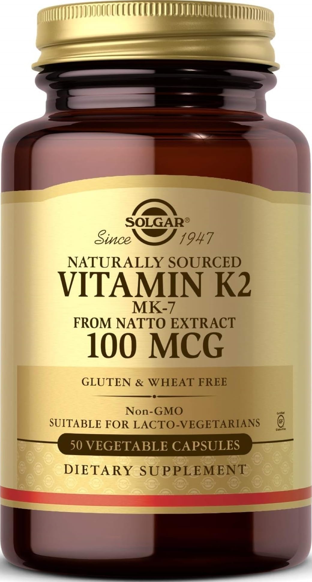 Naturally Sourced Vitamin K2 (MK-7) 100 mcg - 50 Vegetable Capsules - Supports Bone Health - Whole Food Source from Natto Extract - Non-GMO, Gluten Free - 50 Total Servings