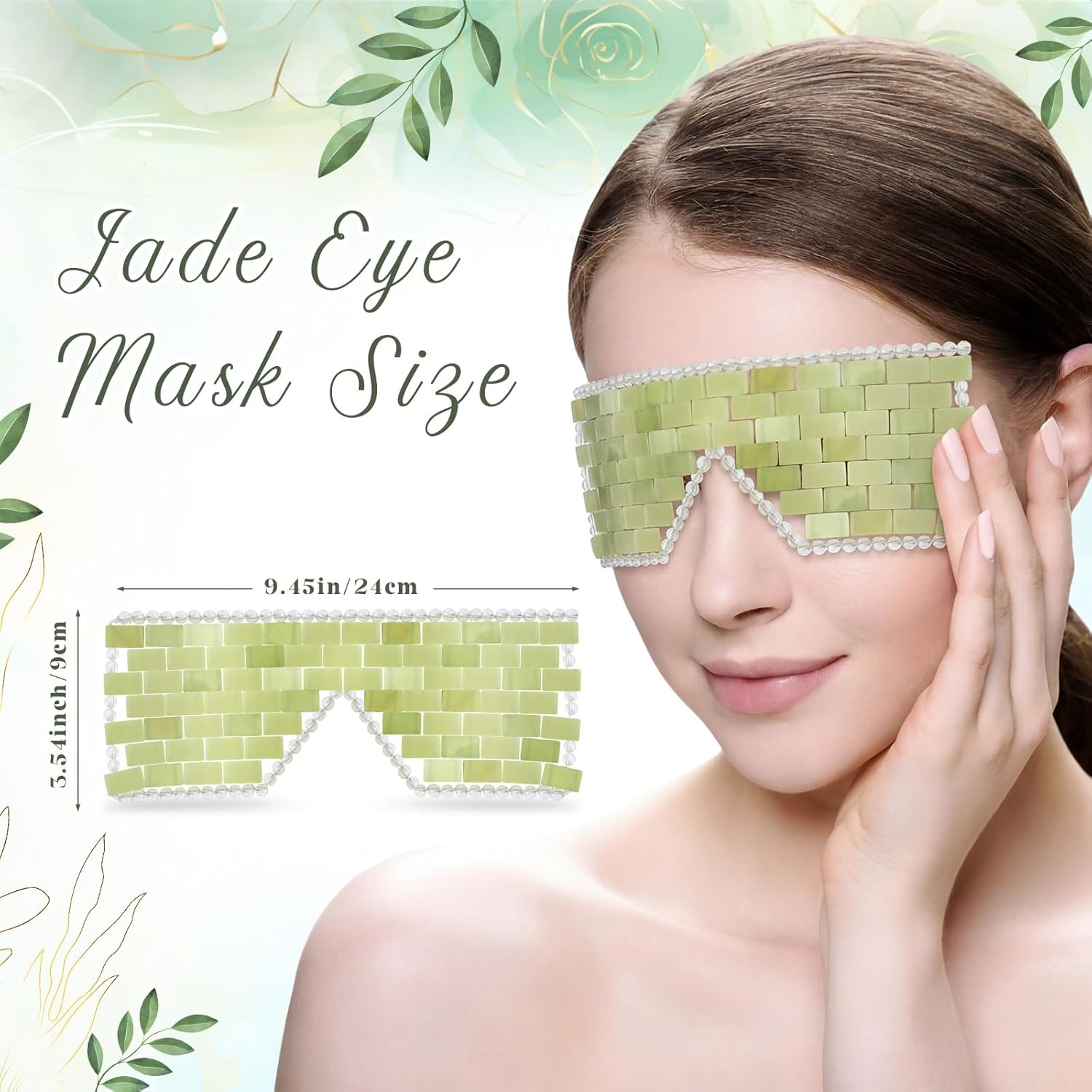 Chicingyou 8 Pcs Jade Eye Mask Bulk with 100% Real Jade Reusable Facial Cooling Mask with Beads for Hot and Cold Therapy to Reduce Wrinkles Puffiness Migrained and Anti-aging (Light Green)
