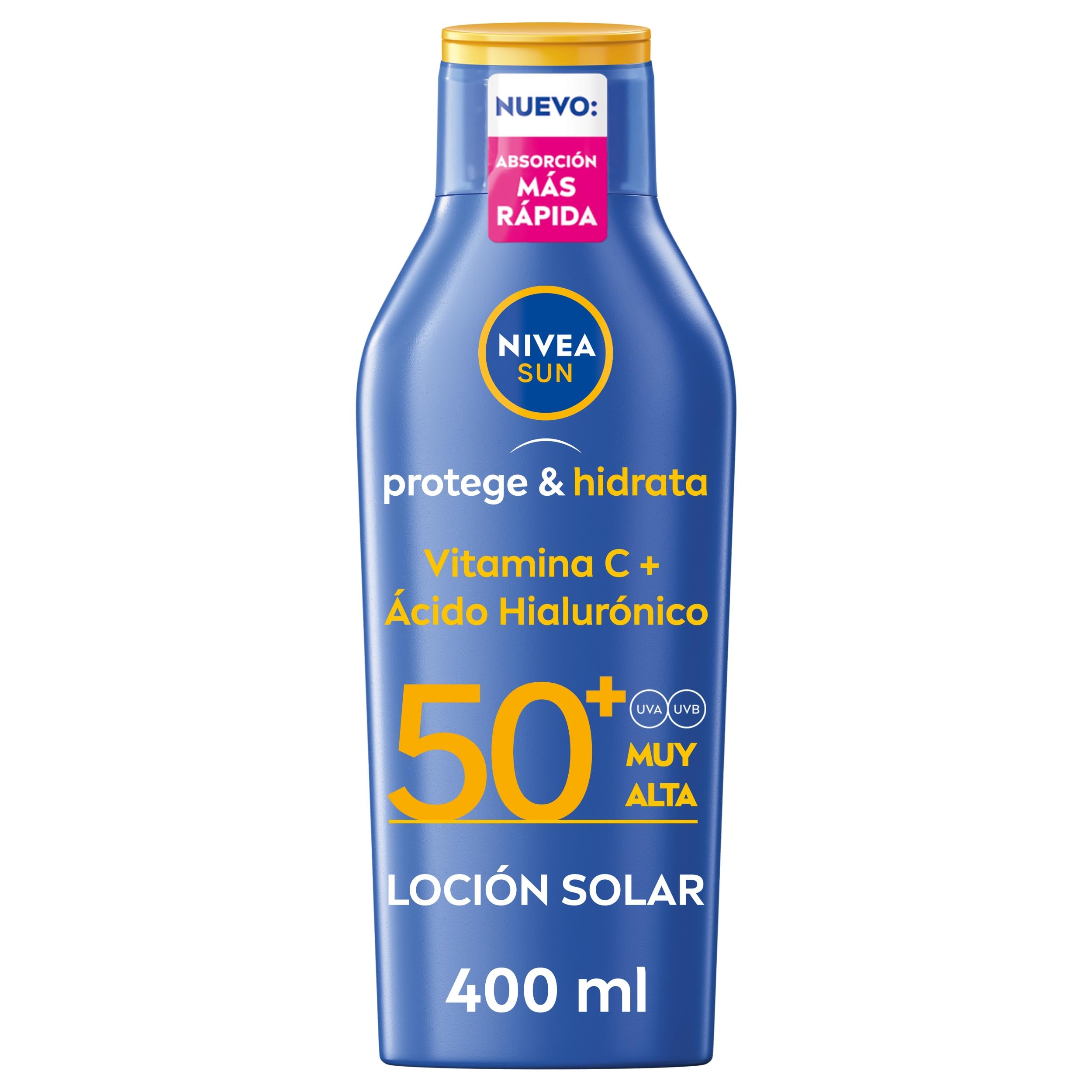 NIVEA SUN Protege & Hidrata - Leche Solar FP50+ - Protector Solar Corporal - Protección UVA/​UVB - Loción Resistente al Agua - Hidratación 48h - Con Pantenol y Glicerina - Todo Tipo de Piel - 400 ml