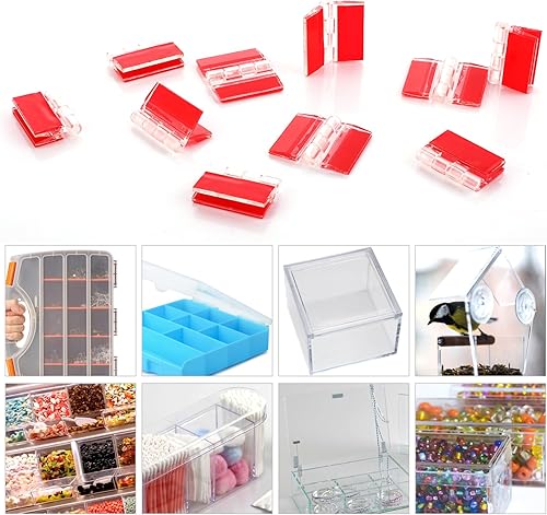 Miniatura 5 de Bisagras acrílicas de plástico, 12 unidades, bisagras pequeñas transparentes autoadhesivas para gabinete, acuario, tapa, muebles, soporte de