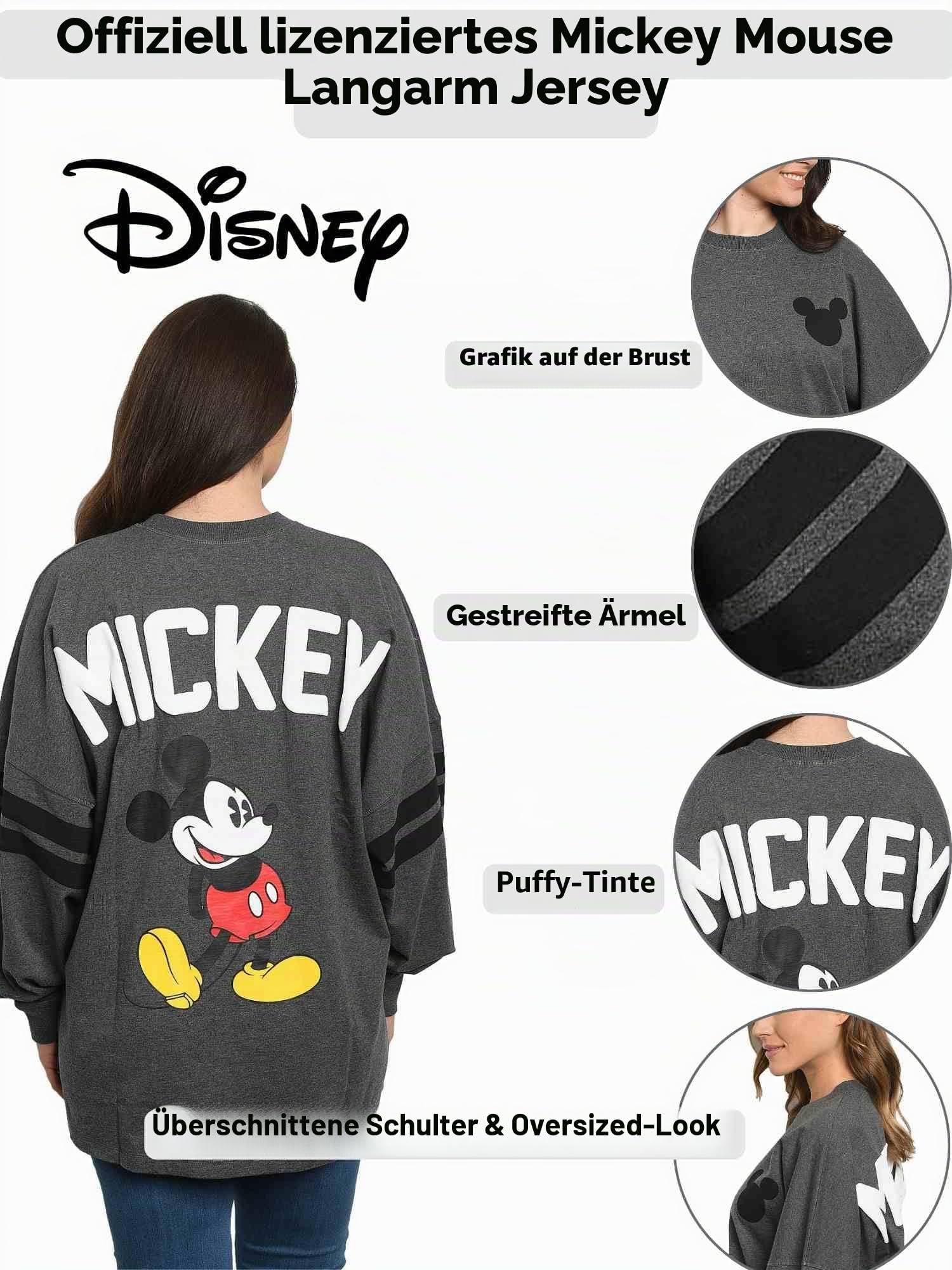 Disney Jersey Damen Oversized Mickey Minnie Mouse Langarm
