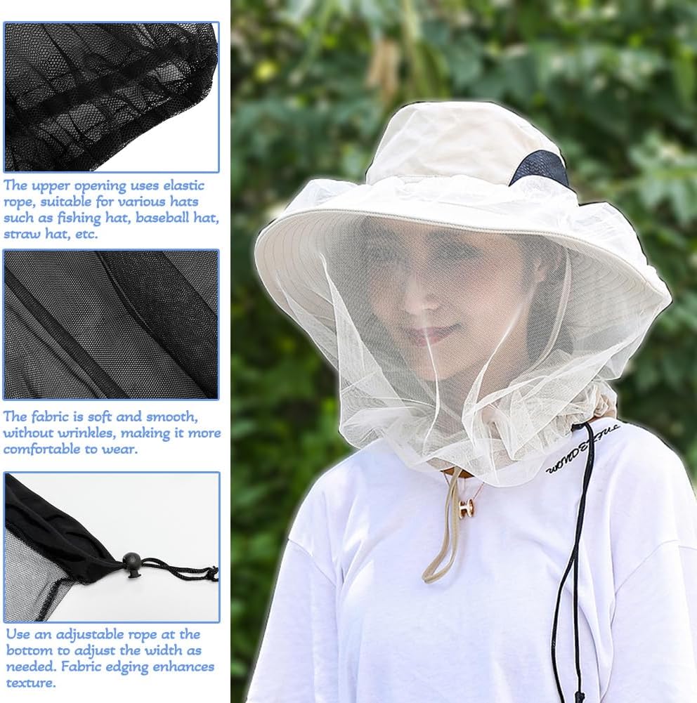 Sireck 2 Pack Premium Mosquito Head Net for Insect & Fly Protection, Extra-Fine Holes Bug Netting Face Shield Fit for All Hat