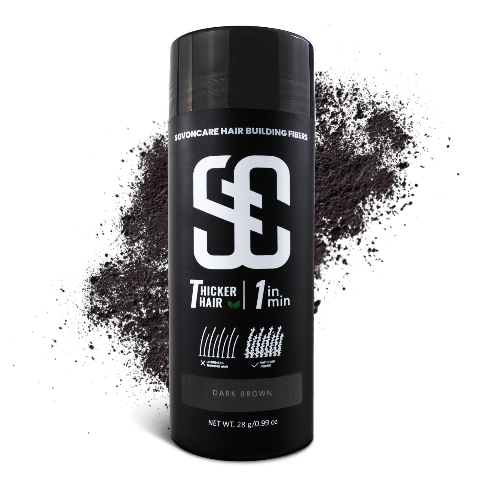 SOVONCARE Hair Fibers for Thinning Hair Dark Brown, Hair Building Fibers for Bald Spots Undetectable & Natural, Conceals Hair Loss, Fill In Fine Hair