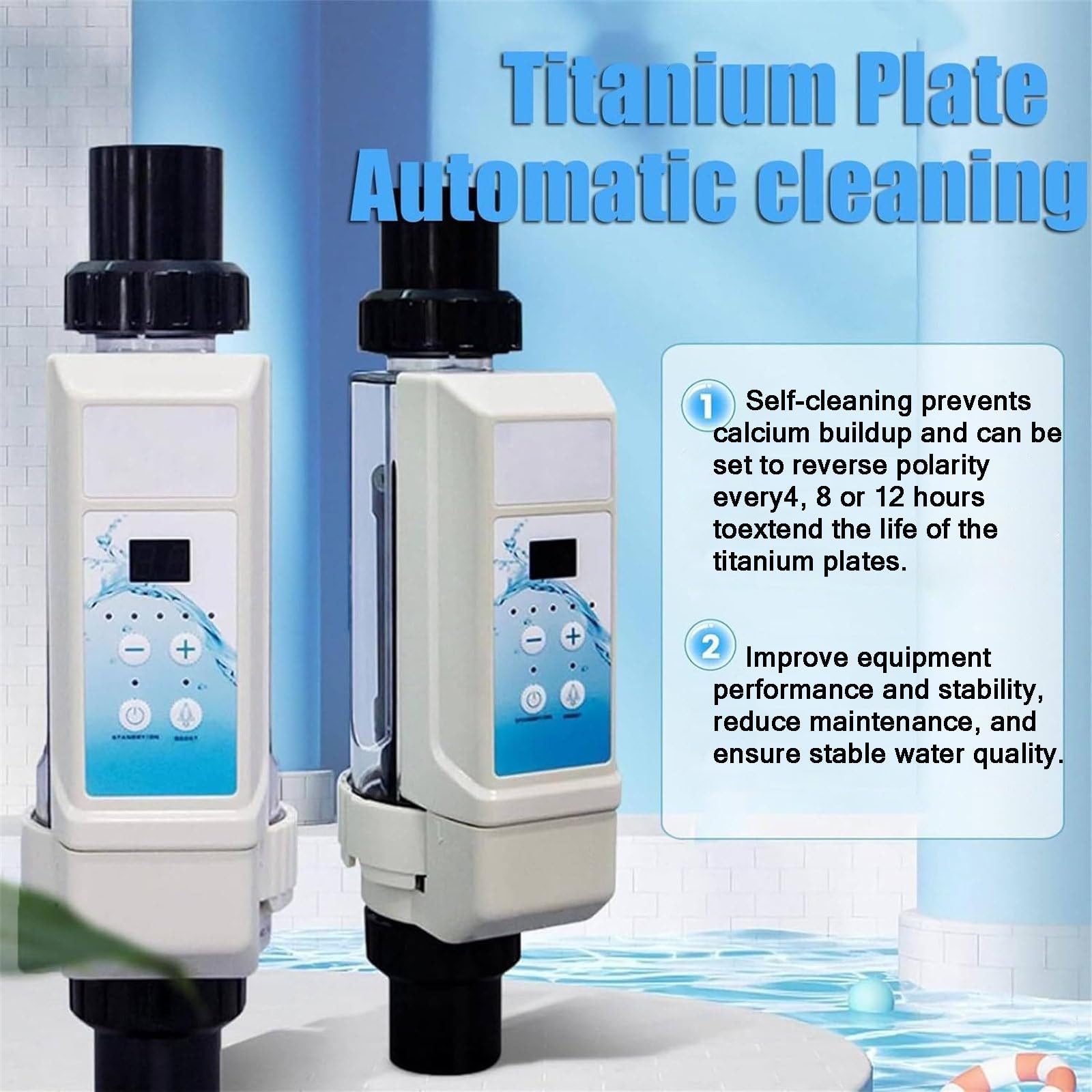 Système générateur de chlore salé, chlorinateur électrolytique 20 g/h pour piscines creusées et spas, compatible avec les piscines jusqu'à 85 m³