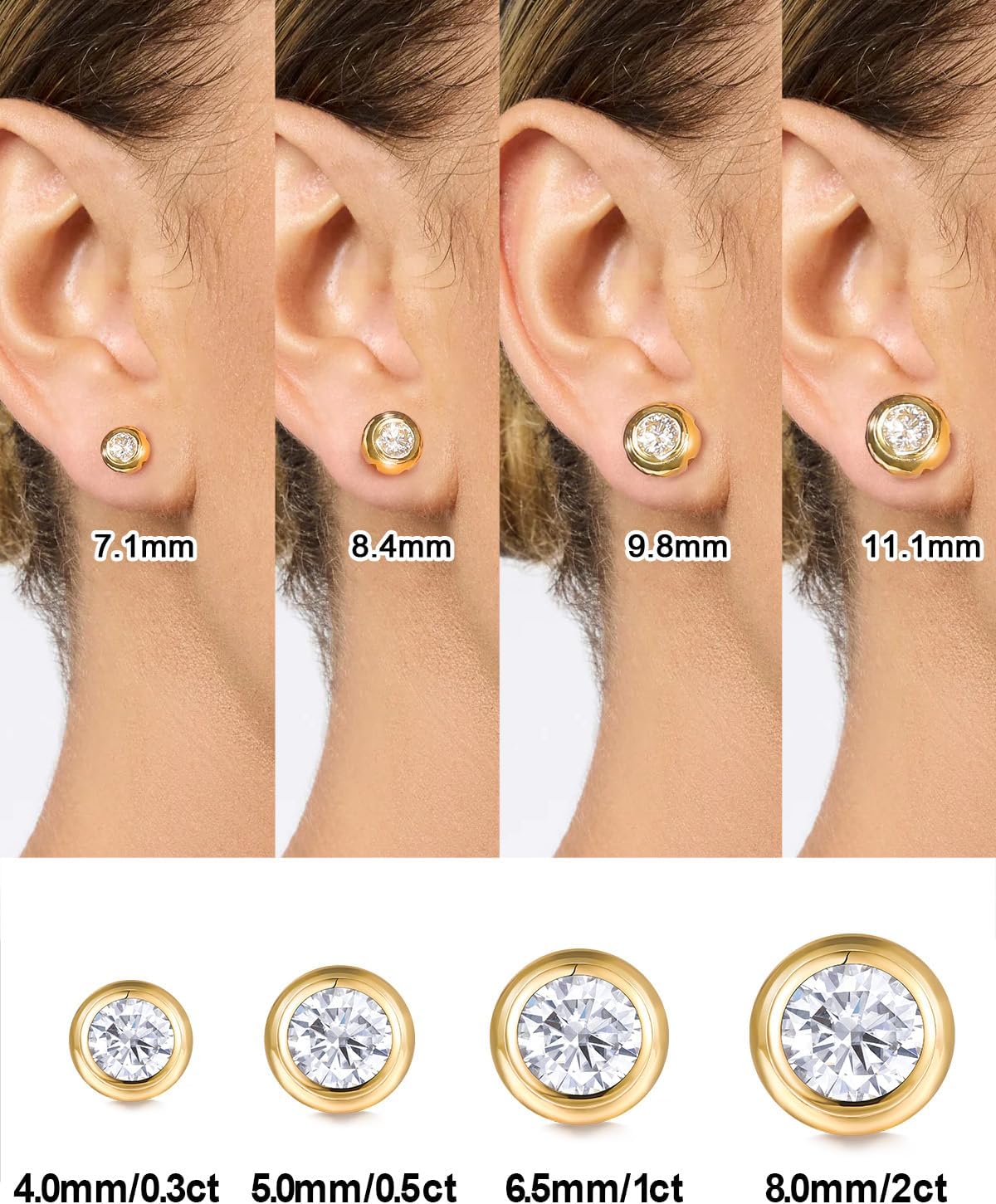 0.6-4CT Moissanite/Sapphire/Ruby/Emerald Sparkle Stud Earrings for Women, Round/Heart/Oval/Pear Cut, Solid 925 Sterling Silver, Hypoallergenic Anniversary Birthday Valentines Jewelry - Image 6