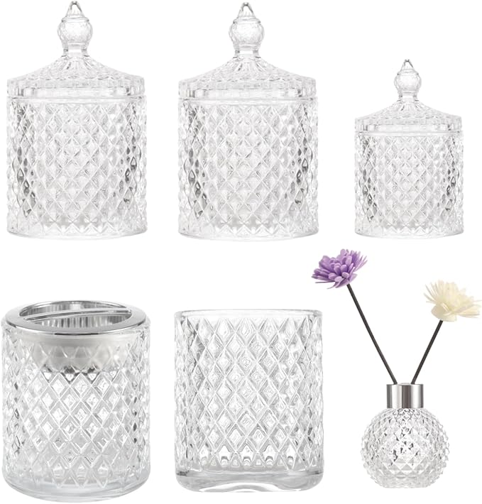 Amazon.com: JETIRELK Q Tip Holder Bathroom Container Set, Apothecary Jars Bathroom, Qtip ...
