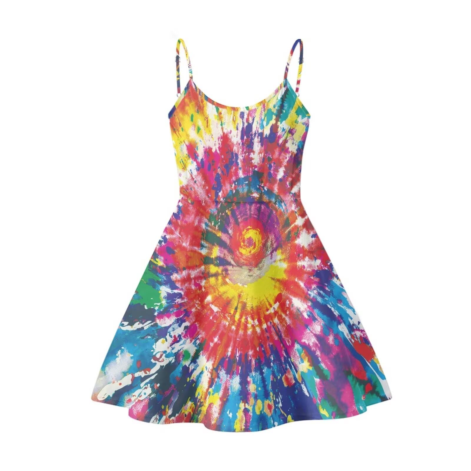Women's Spaghetti Strap Dress Summer Casual Swing Sundress Girls Beachwear Swing Mini Dress