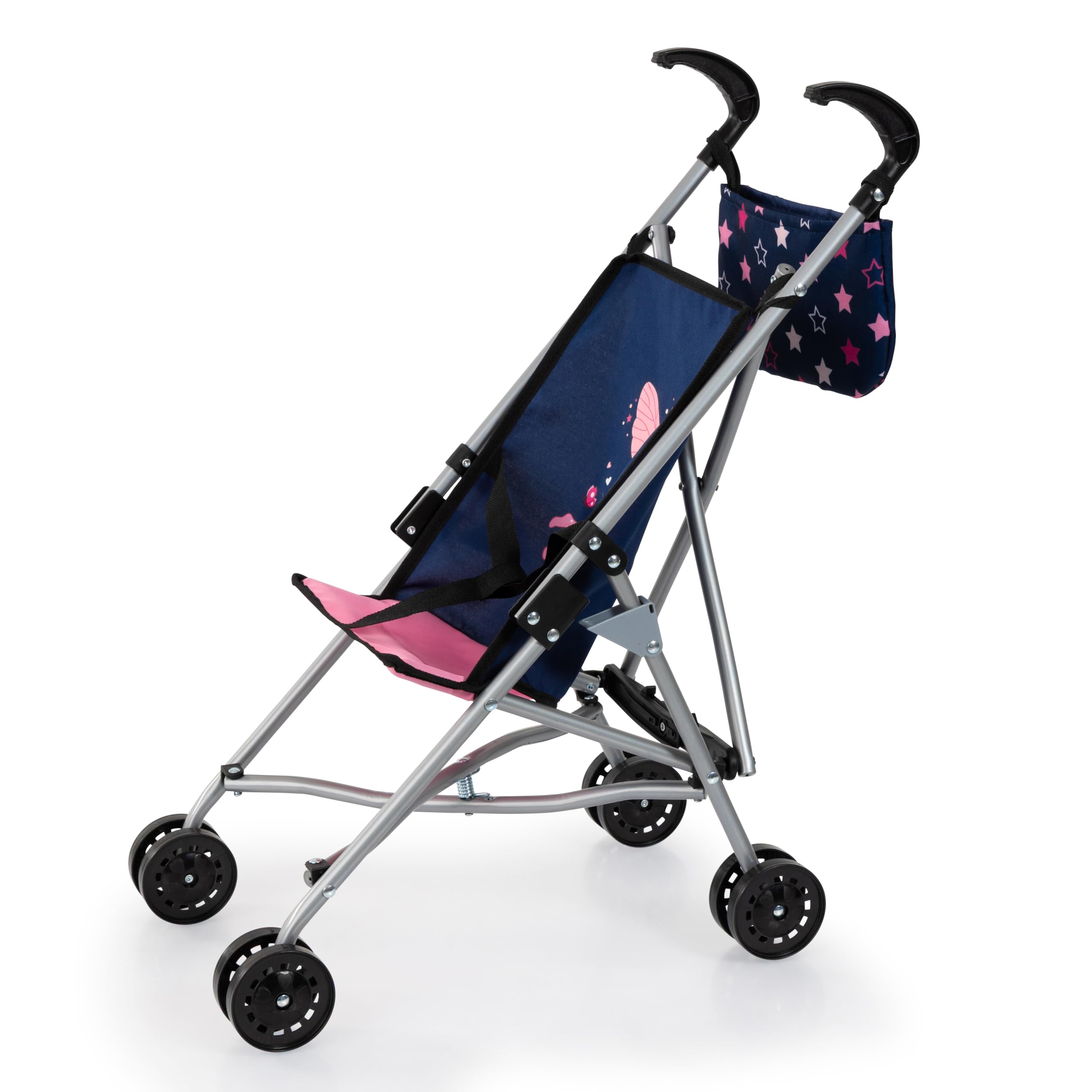 Bayer Design 30516AB Silla de Paseo para muñecas con Bolsa, Plegable, cinturón de Seguridad Integrado, Ruedas Dobles