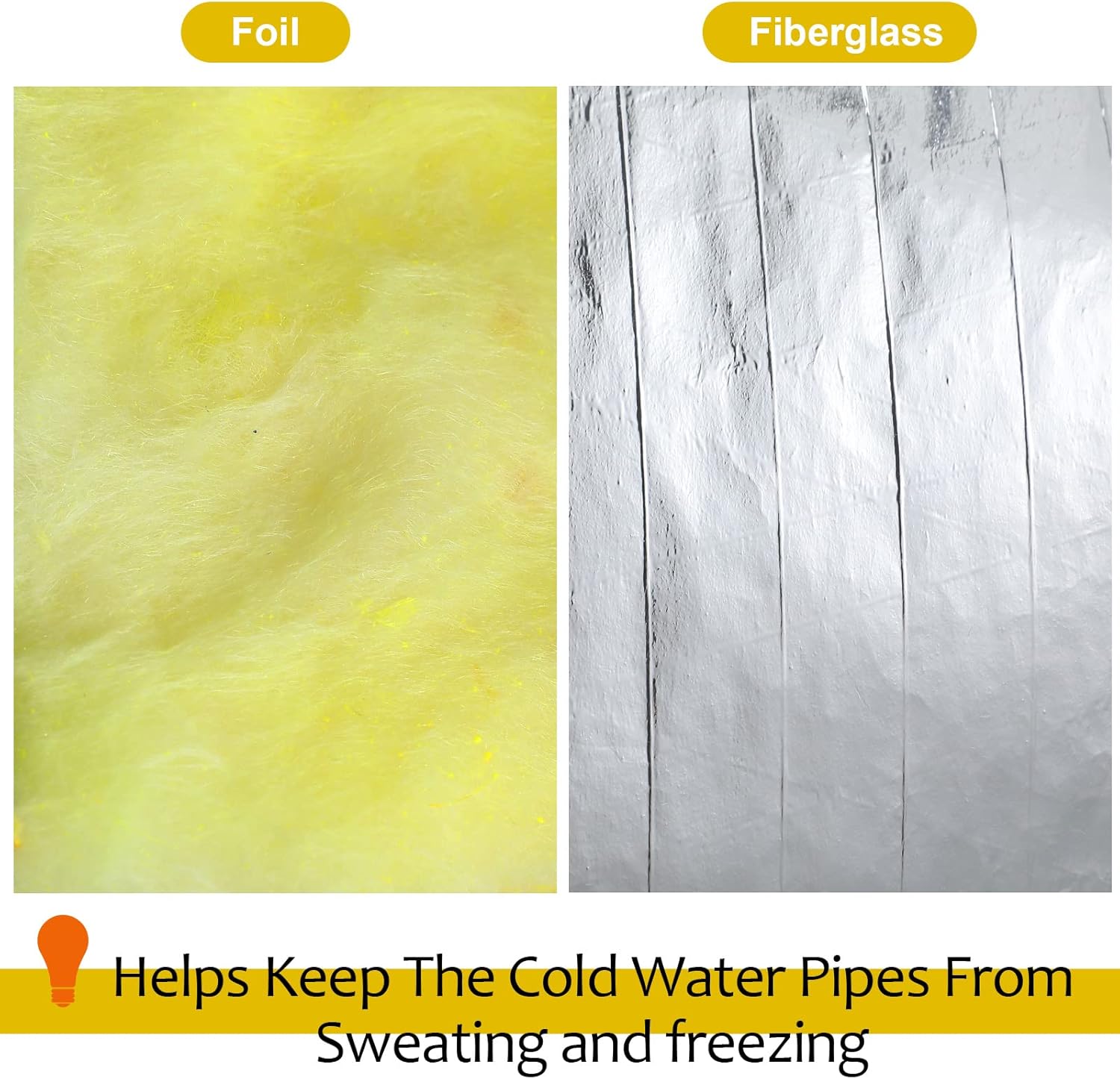 Fiberglass Pipe Insulation Foil Backed Fiberglass Pipe Insulation Wrap for Outdoor Indoor Pipe Insulation Wrap Freezing Weather (2 Pcs) - - 