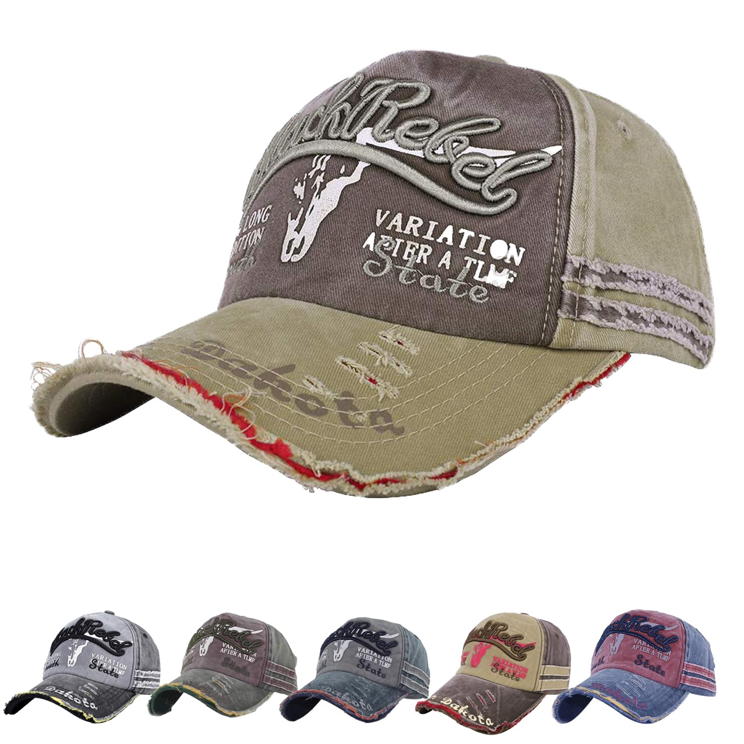 ITODA Vintage Baseball Cap Adjustable Peaked Cap Distressed Snapback Hat Edge Grinding Do Old Hat Breathable Cotton Washed Baseball Khaki