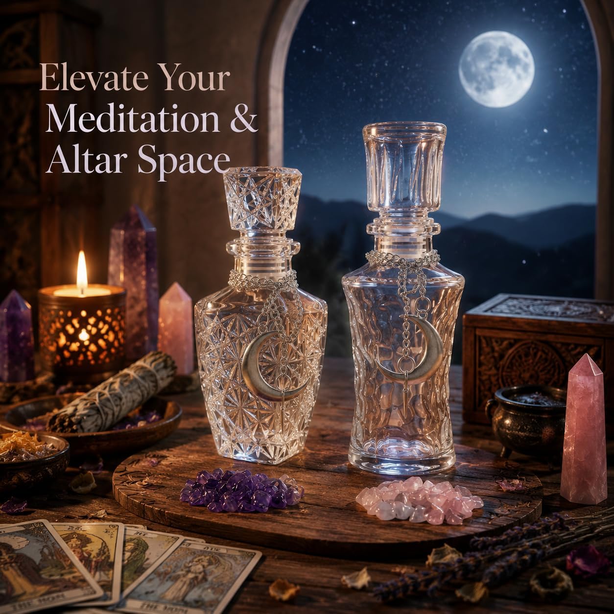 Moon Water Jar Set, Crystal Ritual Kit with Beginner Guide