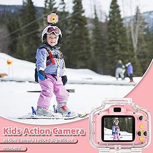 Miiulodi Kids Waterproof Camera - Birthday Gifts for 3 4 5 6 7 8 9 10 Year Old Girls 2 Inch IPS Screen Underwater Action Camera with 32 GB SD Card, Pool Toys for Kids Age 8-12 Pink