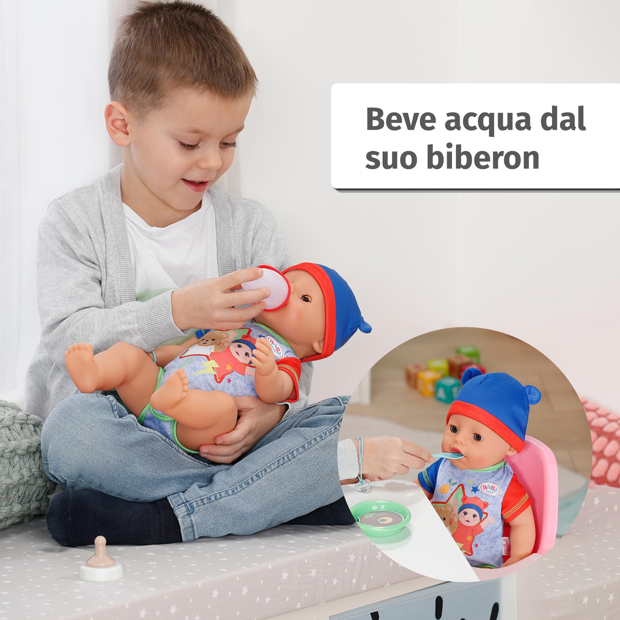 BABY born Jonas 43 cm bambola maschio con 10 funzioni | Accessori inclusi, tutina inclusa, funziona senza batterie, da 3 anni