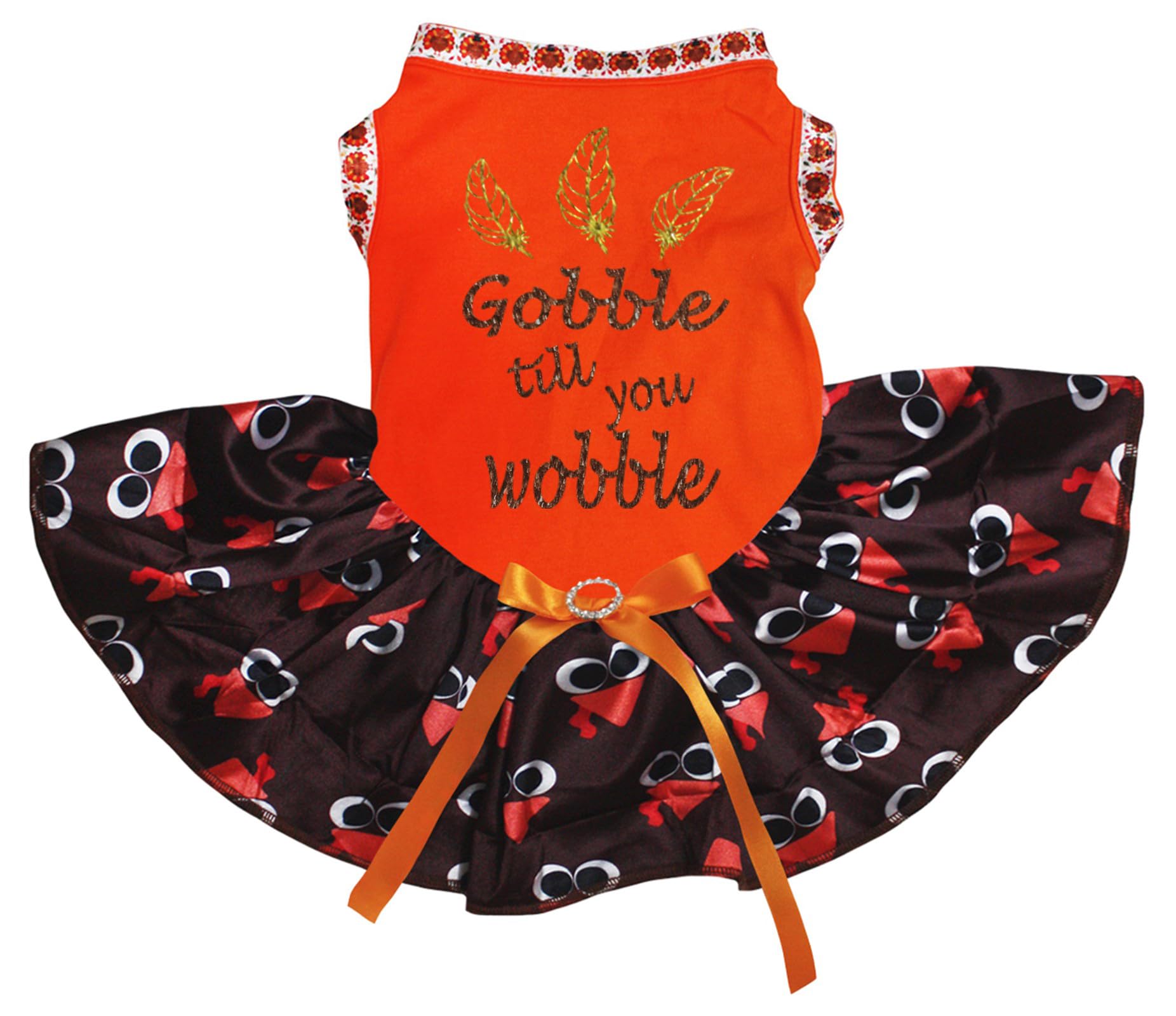 Robe pour chiot orange Feathers motif dinde en taille M pour Thanksgiving