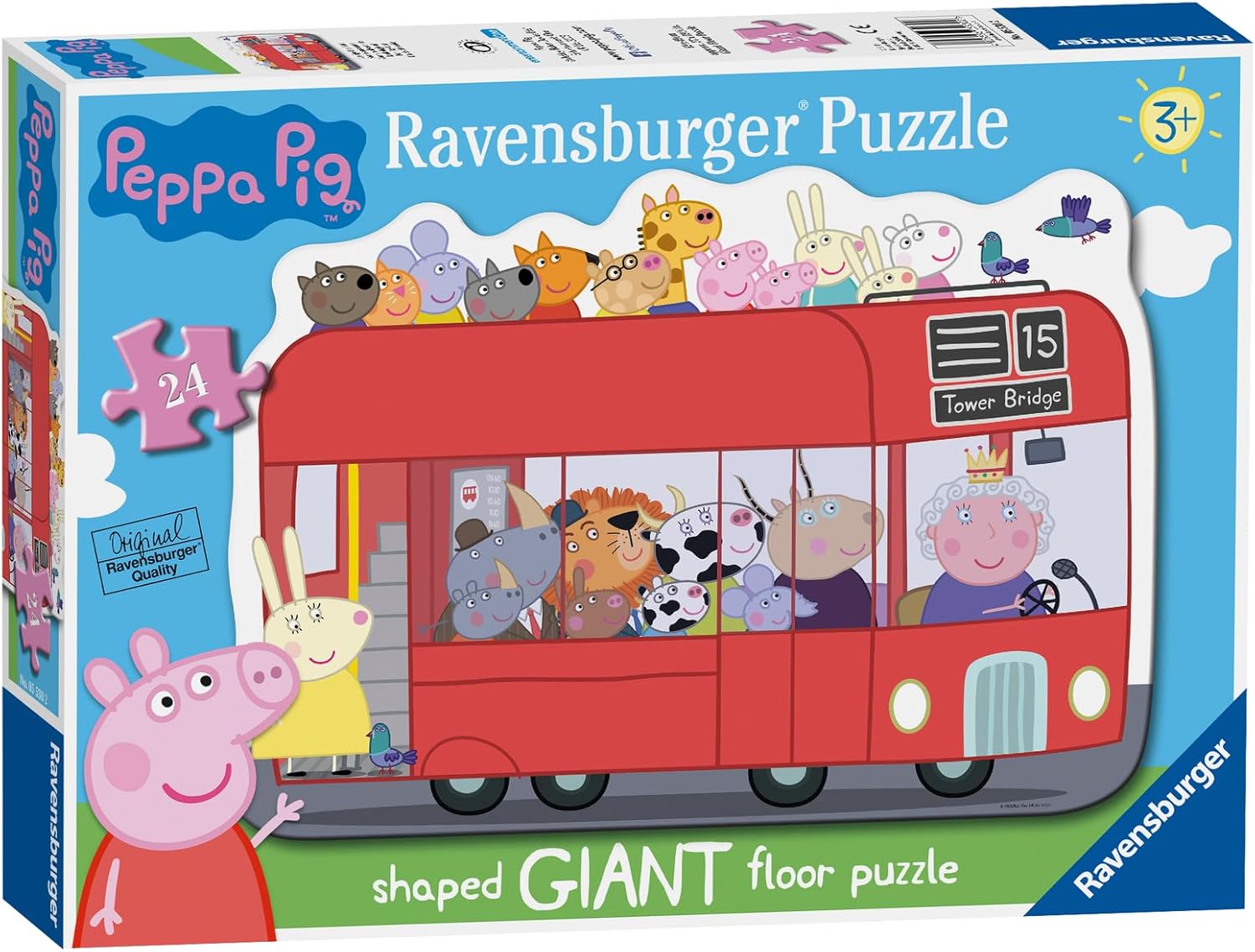 Ravensburger Peppa Pig: London Bus 24 Piece Giant Shaped Floor Jigsaw Puzzle for Kids - Screen-Free Activity Boosts Concentration and Focus
