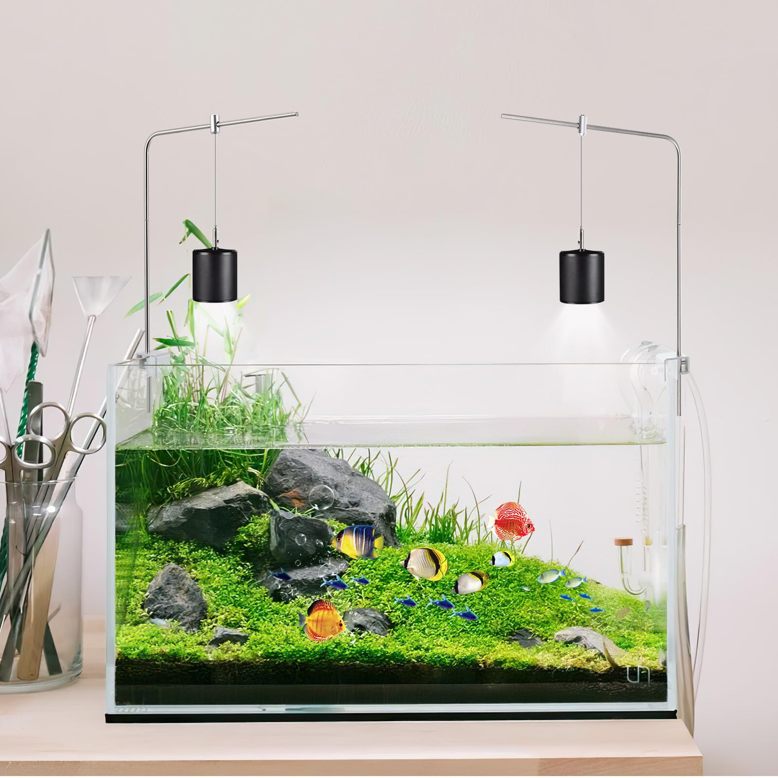 VALICLUD Soporte para Colgar Luz de Acuario Ajustable, Bastidor de Aleación de Aluminio 25x40 Cm, Resistente Peceras Pequeñas y Medianas, Accesorio para Iluminación de Acuarios