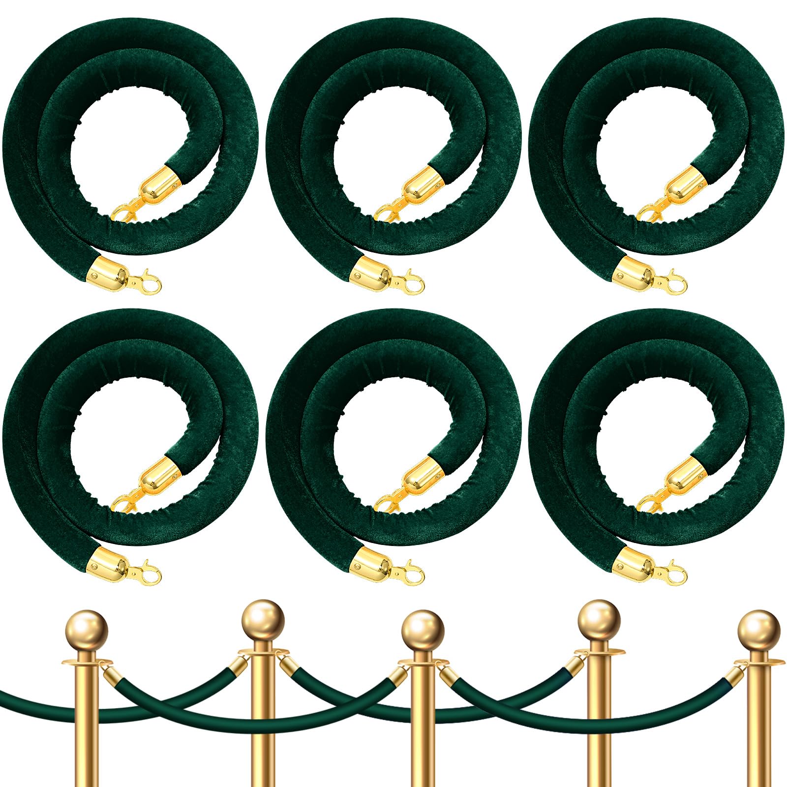 Fumete 6 Pieces Velvet Stanchion Rope Bulk 4 Feet Party Crowd Control Barrier Safety Velvet Rope With Gold Hook For Movie Theater Opening Hotel Car - View #9