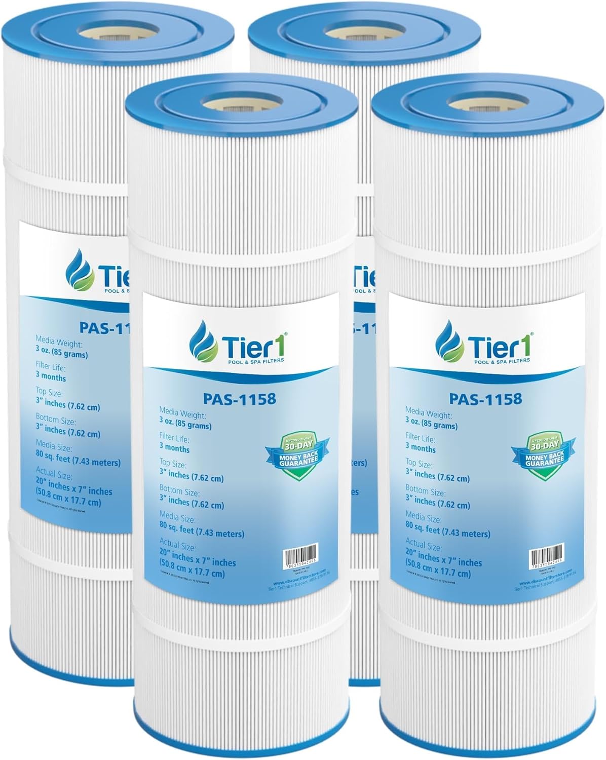 Tier1 Replacement for Pentair CCP320 Pool Filter 4-Pack | Compatible with Unicel C-7470, Pleatco PCC80, Filbur FC-1976, Clean & Clear Plus 320 | 20" x 7" | Washable Filter Cartridge