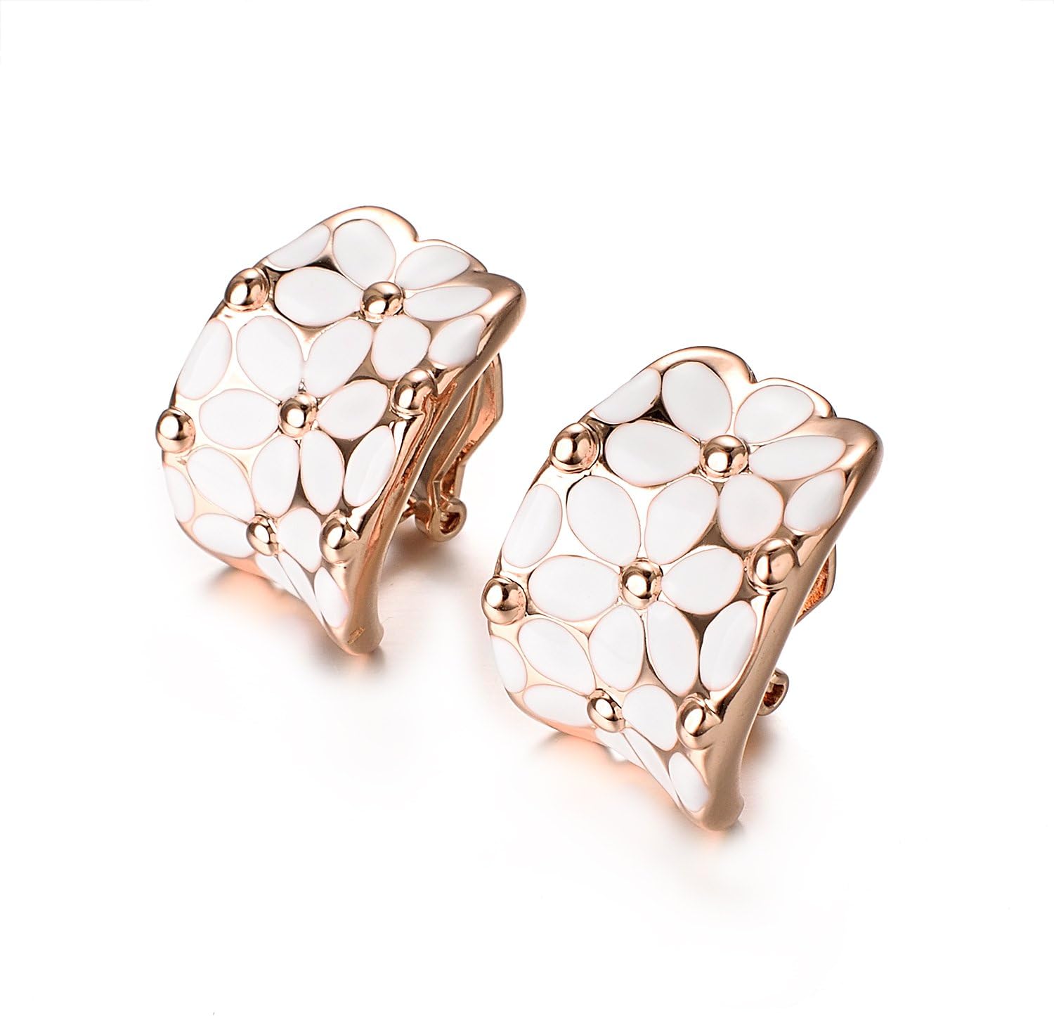 Yoursfs White Flower Clip On Earrings for Women Non Pierced Floral Earrings Elegant Clip On Earrings Rose Gold Jewelry