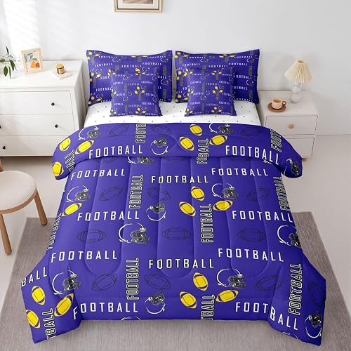 jejeloiu Football Bed in a Bag Twin Size Rugby Sports Comforter Set with Sheets 