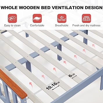 4ft6 Double Bed Frame Solid Pine Wood Bed with Headboard and Footboard, Perfect For Adults Kids Teenagers Fitted Slats Strong Support Legs with Smooth Finish, Grey