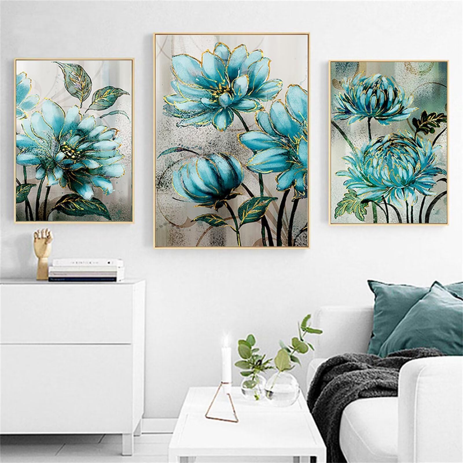 Fleur Pivoine Bleue en Broderie Diamant 5D pour Décoration Murale de Salon