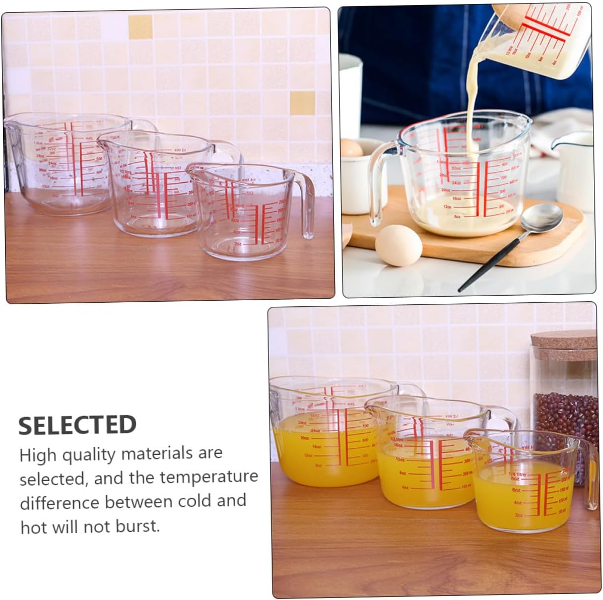 MAGICLULU Tempered Glass Measuring Cup 1l with Scale Markings Heat-resistant Kitchen Liquid Measuring Tool for Baking and Cooking