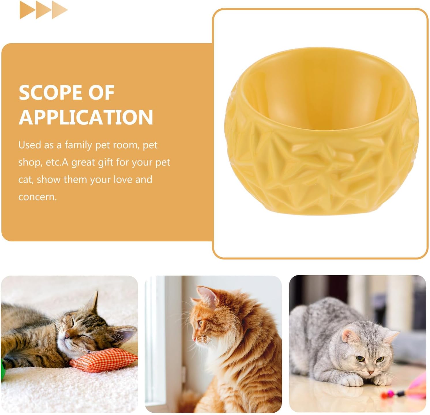 Wear-Resistant Ceramic Cat Bowl Anti-Spill Design, Geometric Yellow Kitten Feeder for Household Use