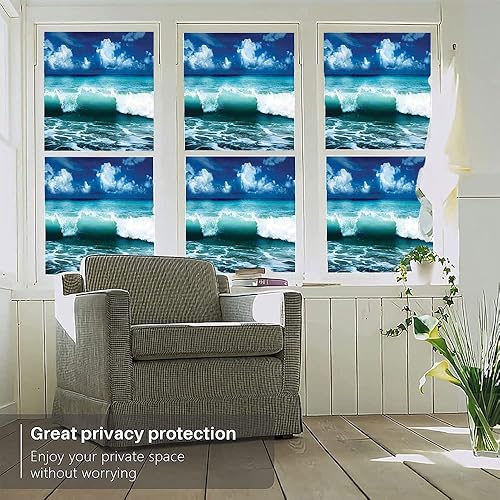 Vista 113 de Tropic - Película 3D para ventana, palmeras tropicales oceánicas en isla soleada, imagen panorámica, para puerta de cristal, baño, sala de estar