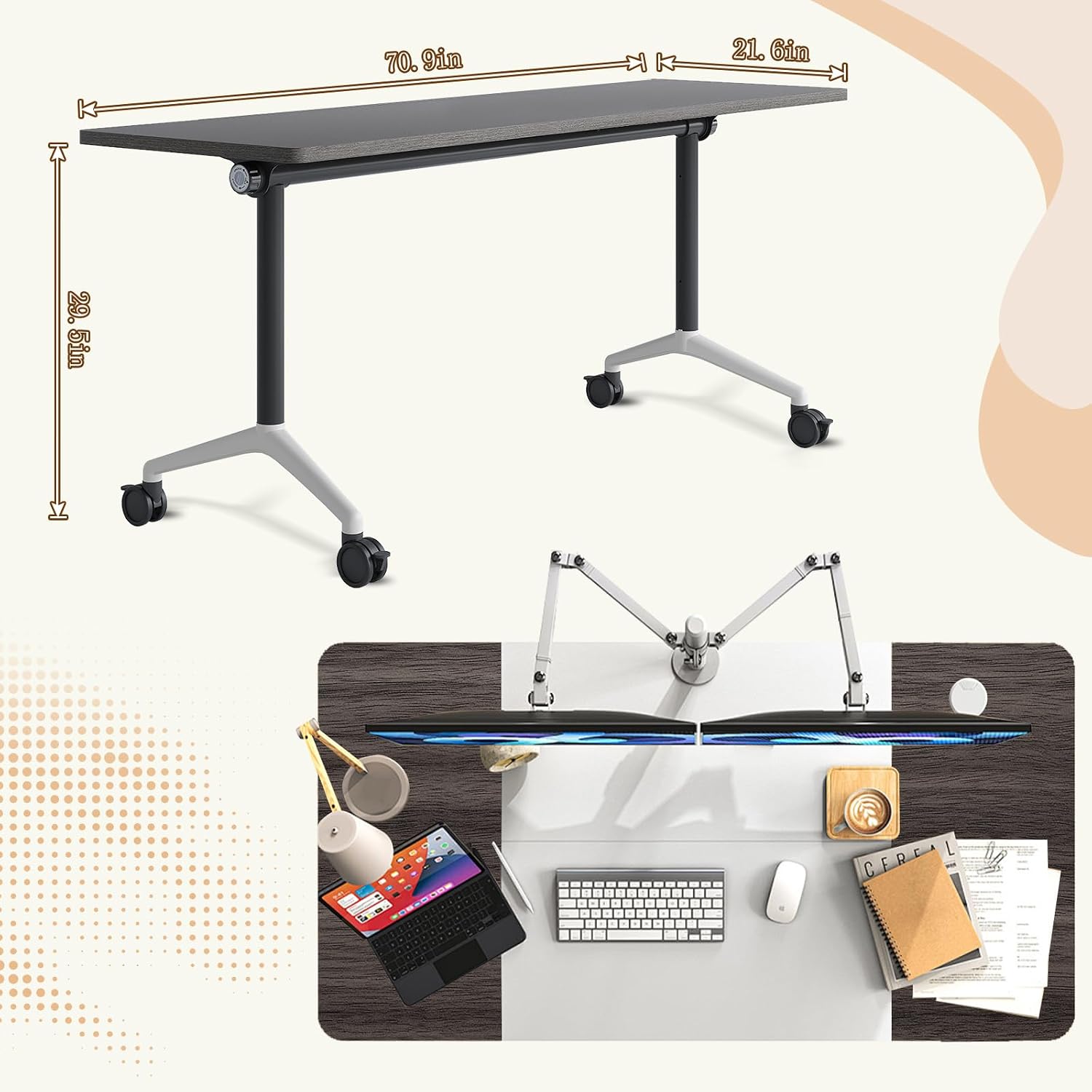 6-8 Person Conference Table Folding Conference Table for Office,Training, Seminar,Schools Modern Wood Conference Meeting Room Table Large Rectangular Conference Room Tables (6, Grey, 71in)