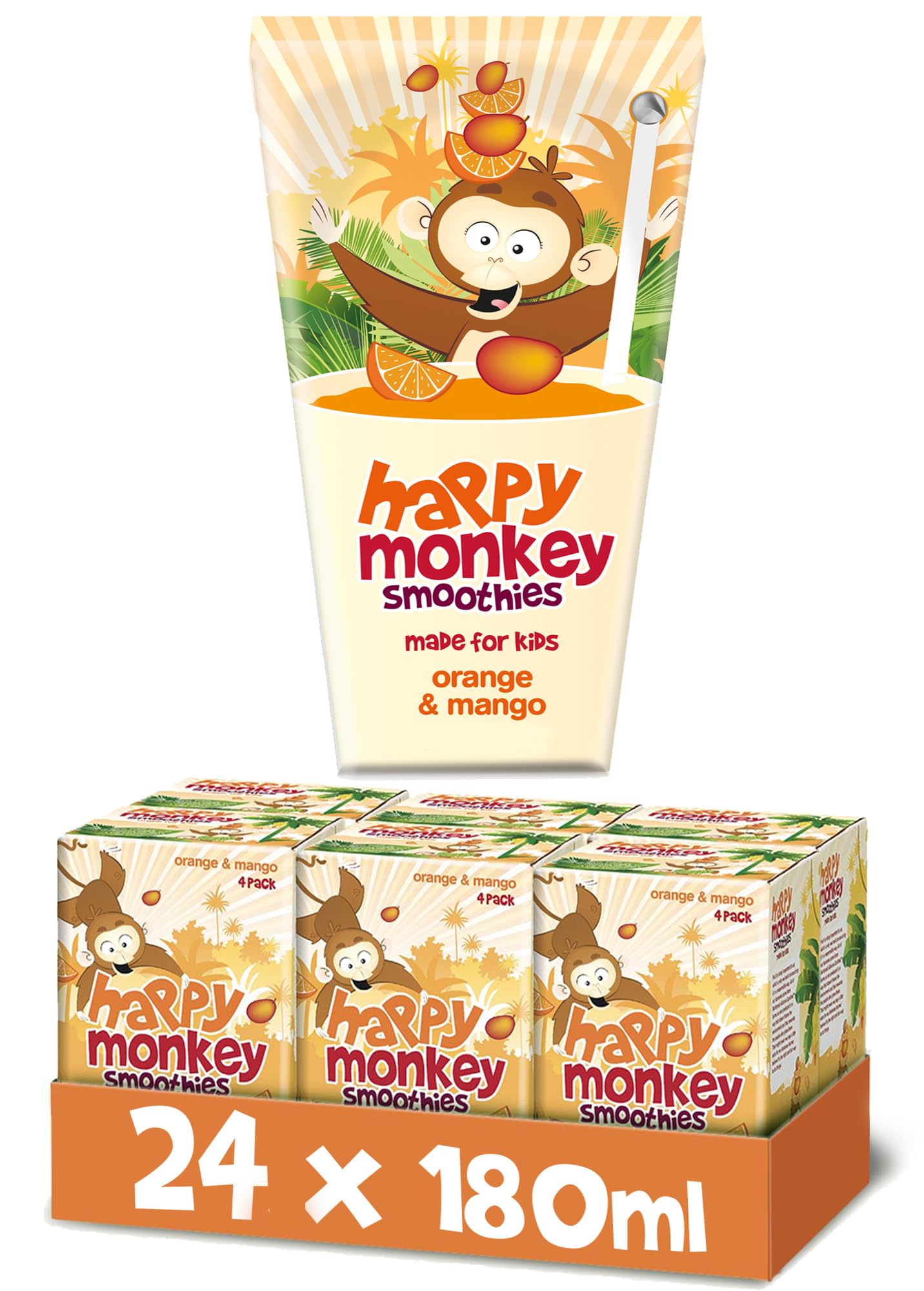 Smoothies (Orange & Mango 24 x 180ml), 100% pure fruit smoothies, no added sugar, 1 of your 5-a-day, full of Vitamin C and potassium, ready to drink.