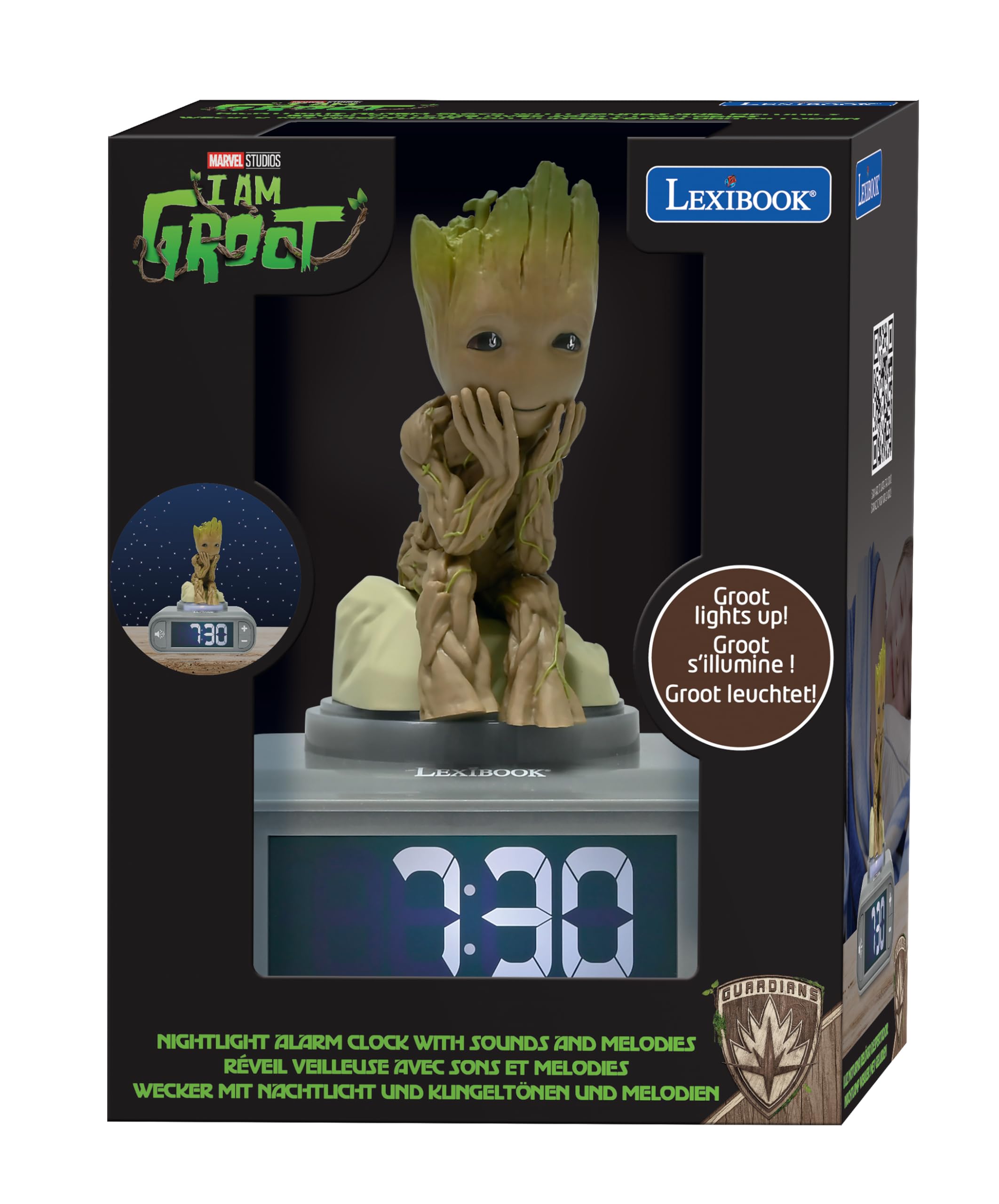LEXIBOOK, Marvel Guardians of the Galaxy, Groot Nightlight Alarm Clock, Sounds and Melodies, Backlit LCD Screen, Illuminated - Image 4
