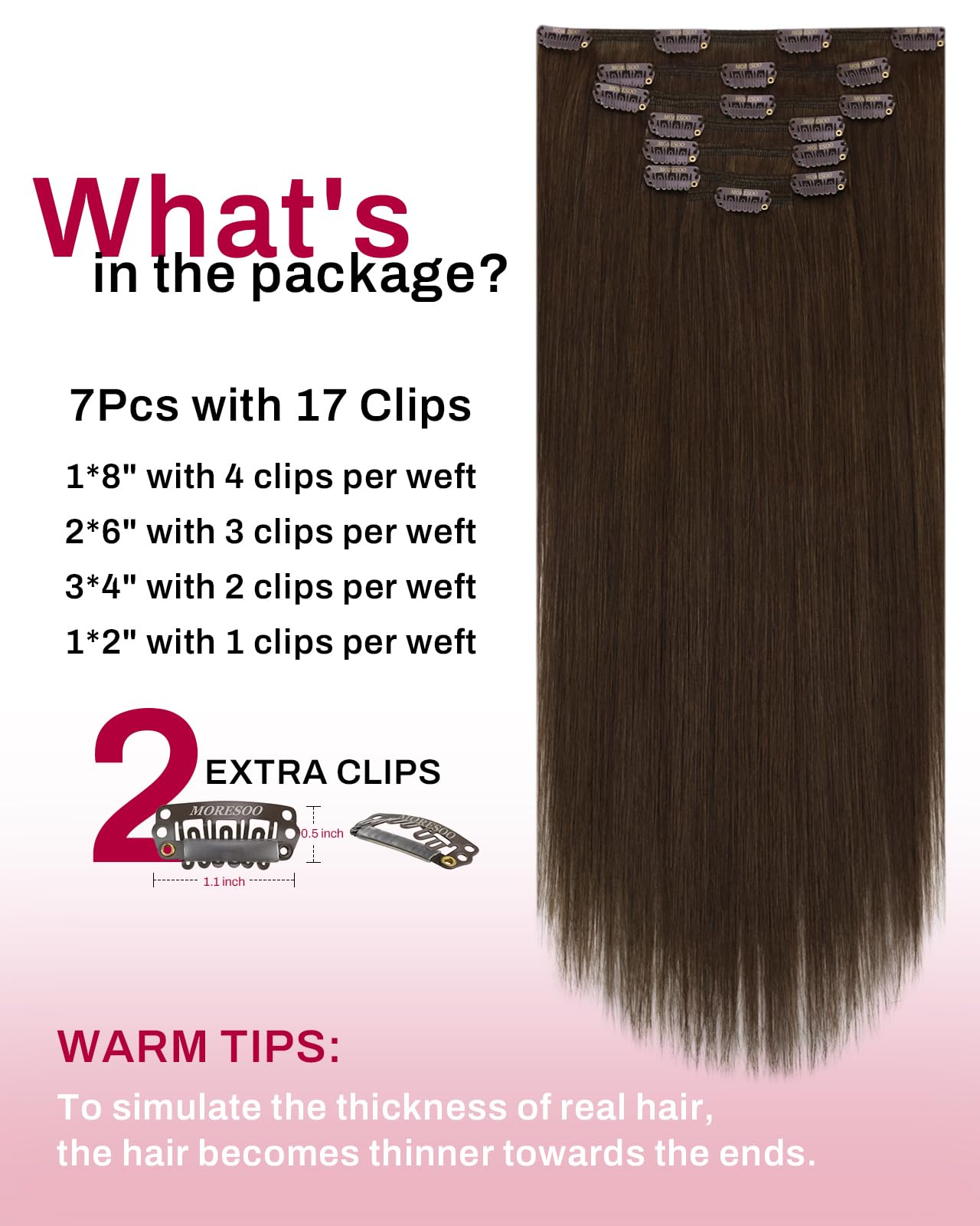 Moresoo Clip in Hair Extensions Real Human Hair Balayage Medium Brown and Blonde Real Hair Extensions Clip in Human Hair for Women Full Head 22 Inch 7pcs/120g #4/6/613 — view 231