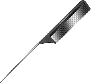 Salon Grade 8.8" Carbon Fiber Tail Comb with Stainless Steel Pintail - Anti-Static, Heat Resistant Teasing Comb for All Hair Types