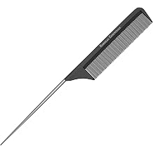 Professional 8.8 Inch Tail Comb - Black Carbon Fiber And Stainless Steel Pintail - Anti Static And Heat Resistant Teasing Lightweight Comb For All Hair Types