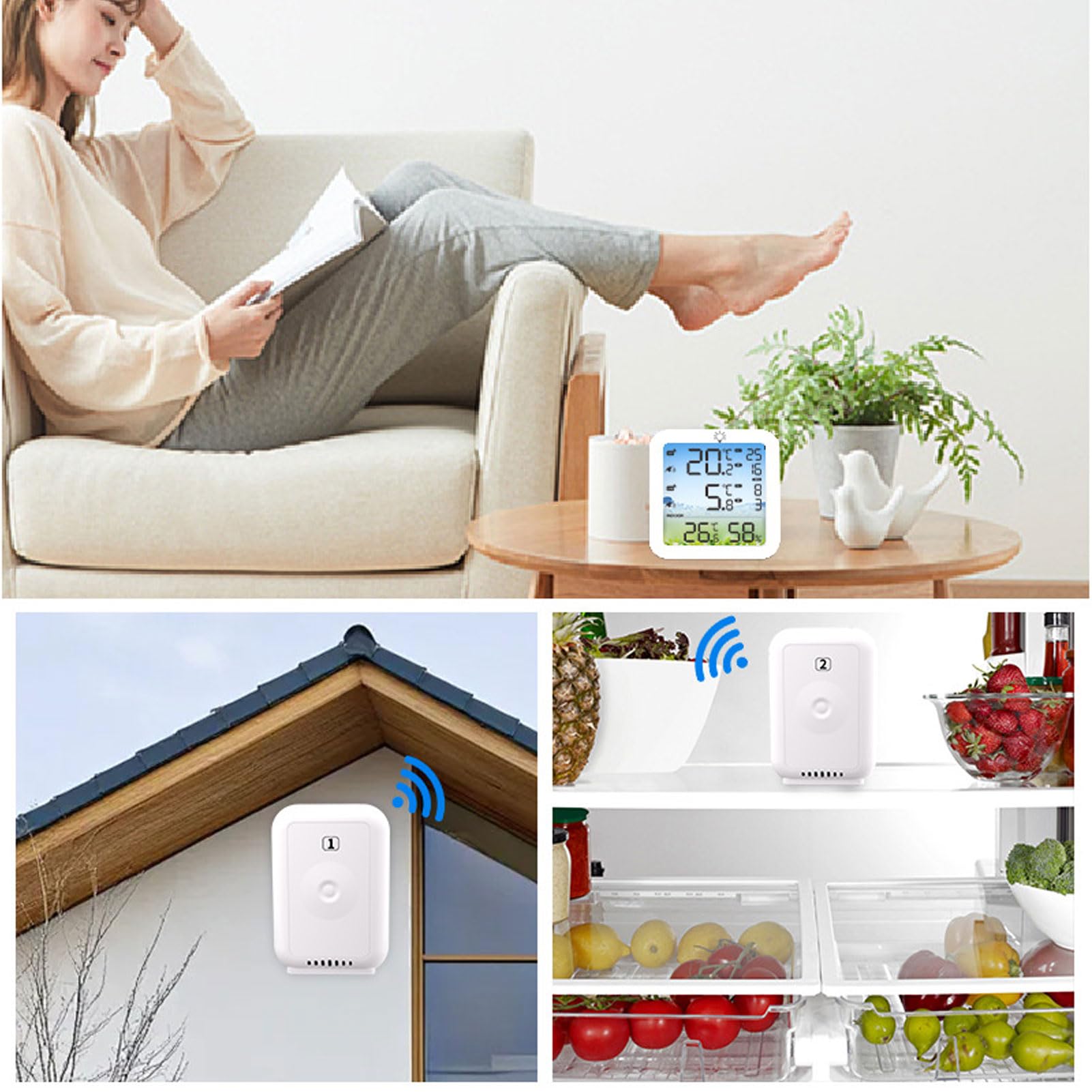 generico termometro digitale wireless igrometro con portata di 100 m per frigorifero e congelatore, interno ed esterno, ampio display LCD, sensore di temperatura wireless