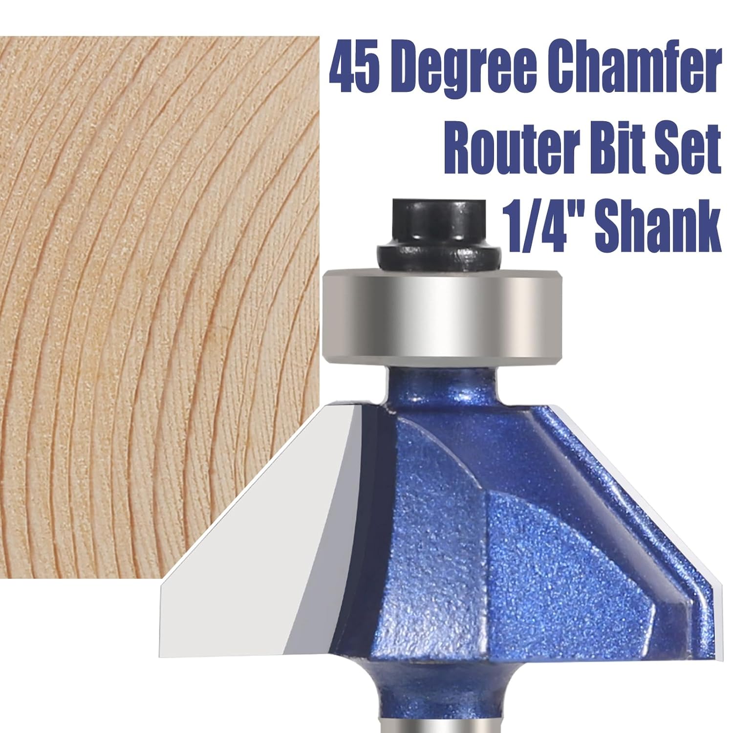 4PCS 45 Degree Chamfer Router Bit Set, 1/4'' Shank Carbide Edge Bevel Forming Milling Cutter, DIYer Tool for Woodworking, Wood Profiling, Edging (1/4", 5/16", 3/8",1/2" Bevel Length)